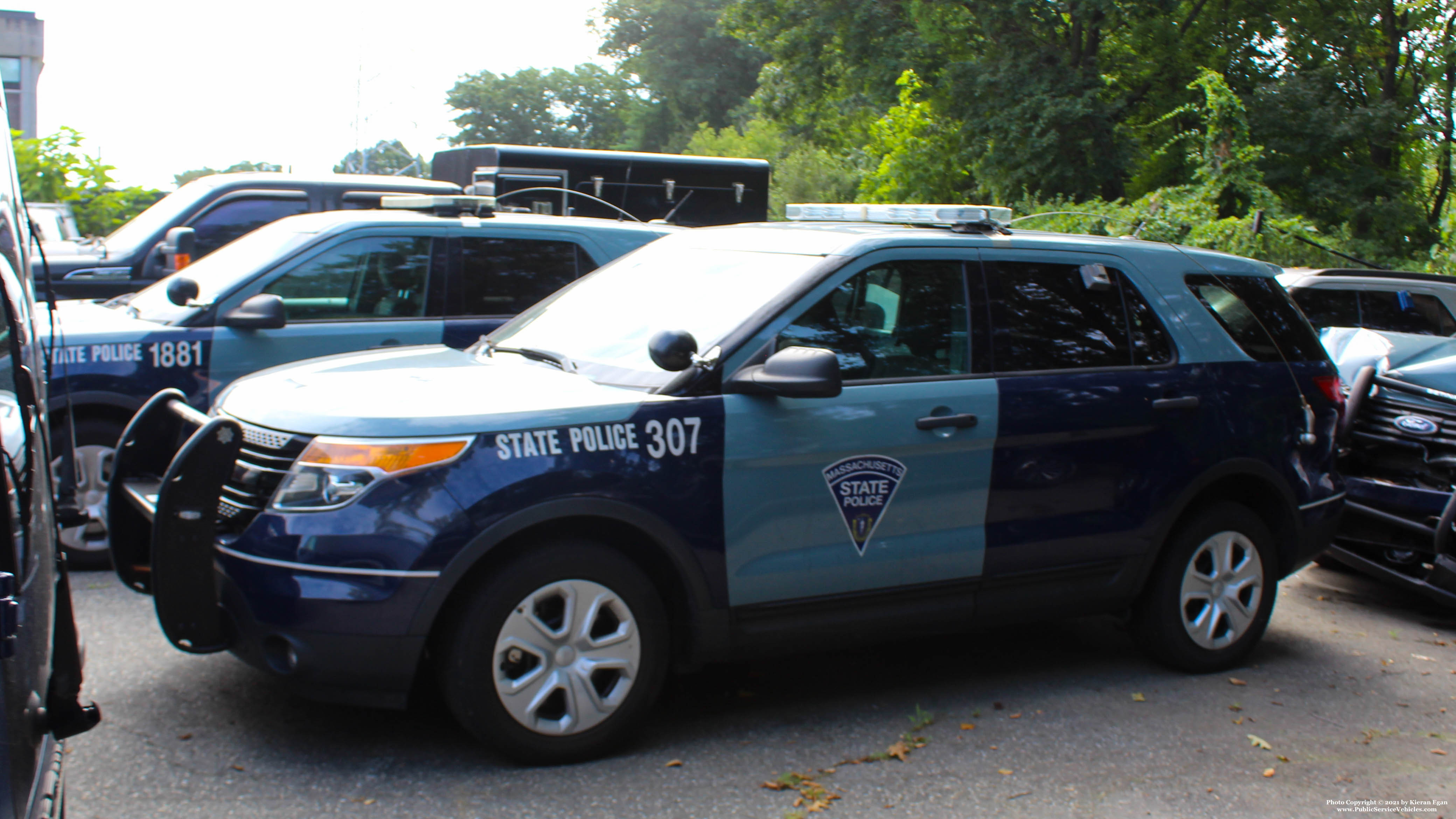A photo  of Massachusetts State Police
            Cruiser 307, a 2015 Ford Police Interceptor Utility             taken by Kieran Egan