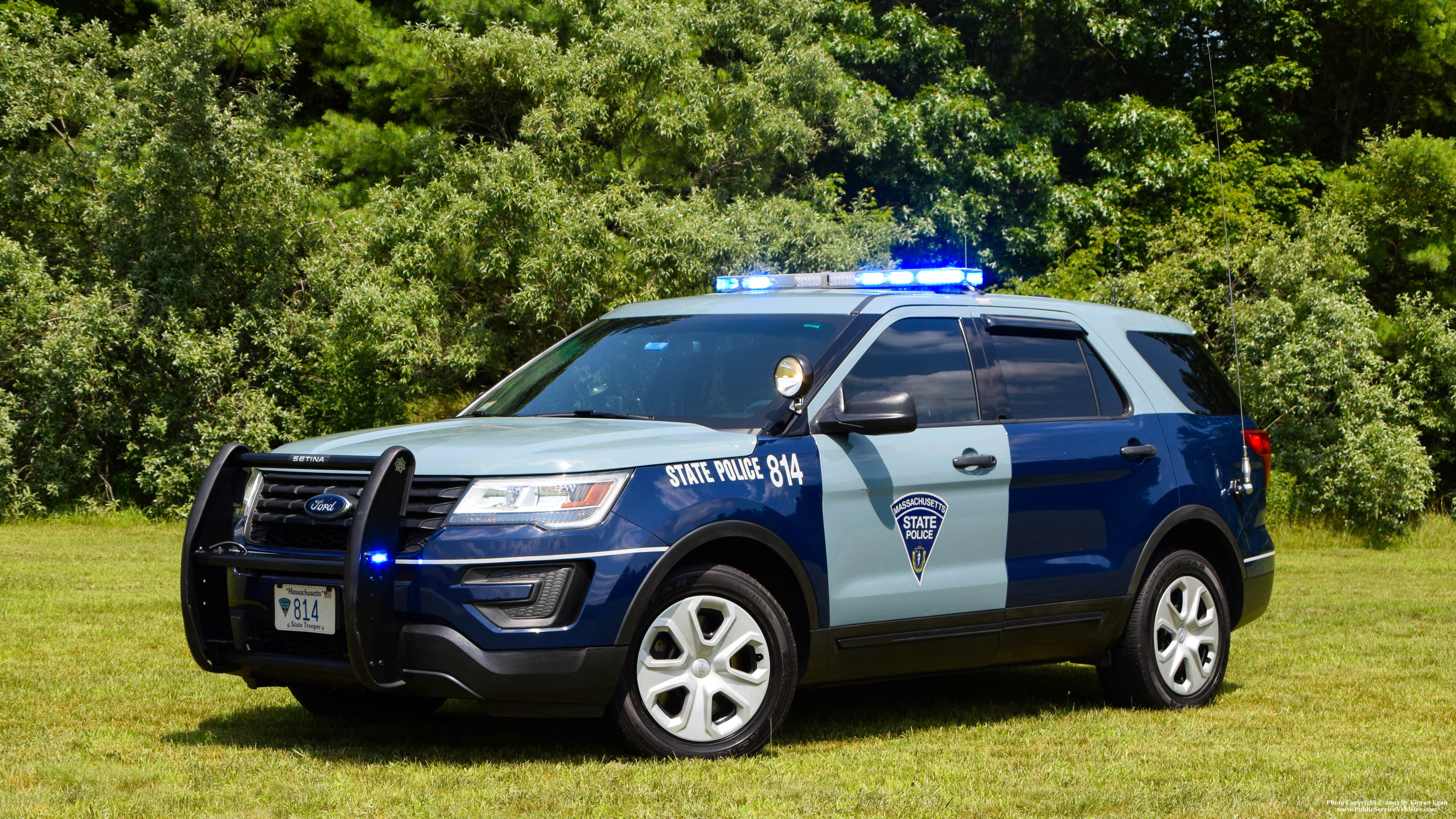 A photo  of Massachusetts State Police
            Cruiser 814, a 2017 Ford Police Interceptor Utility             taken by Kieran Egan