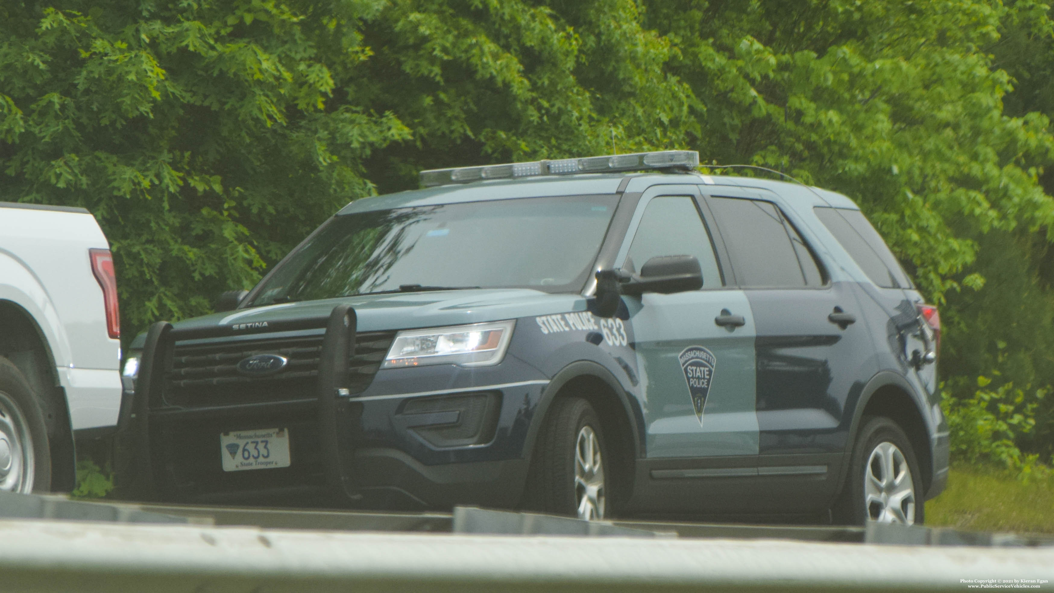 A photo  of Massachusetts State Police
            Cruiser 633, a 2018 Ford Police Interceptor Utility             taken by Kieran Egan