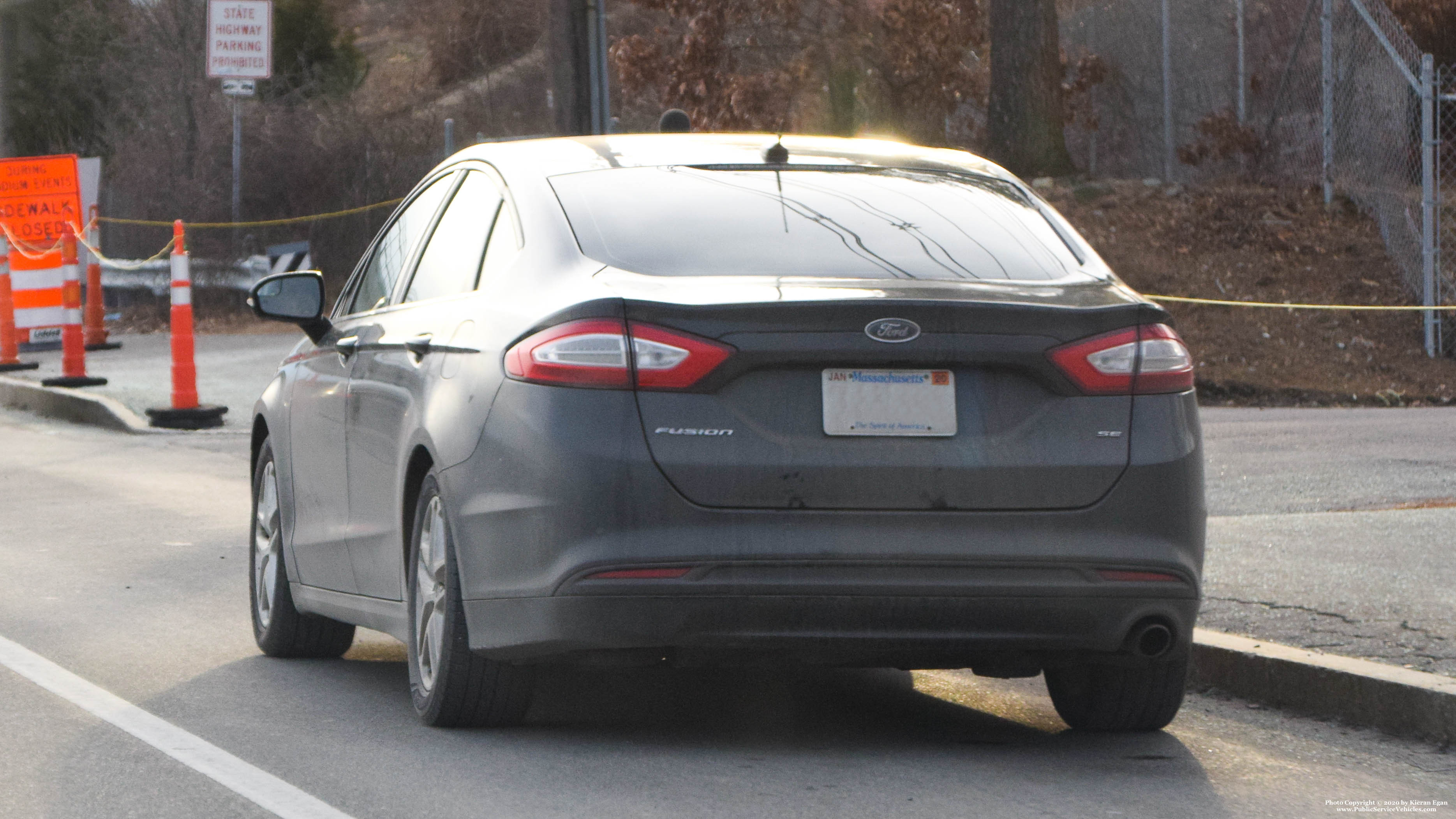 A photo  of Massachusetts State Police
            Unmarked Unit, a 2013-2019 Ford Fusion             taken by Kieran Egan