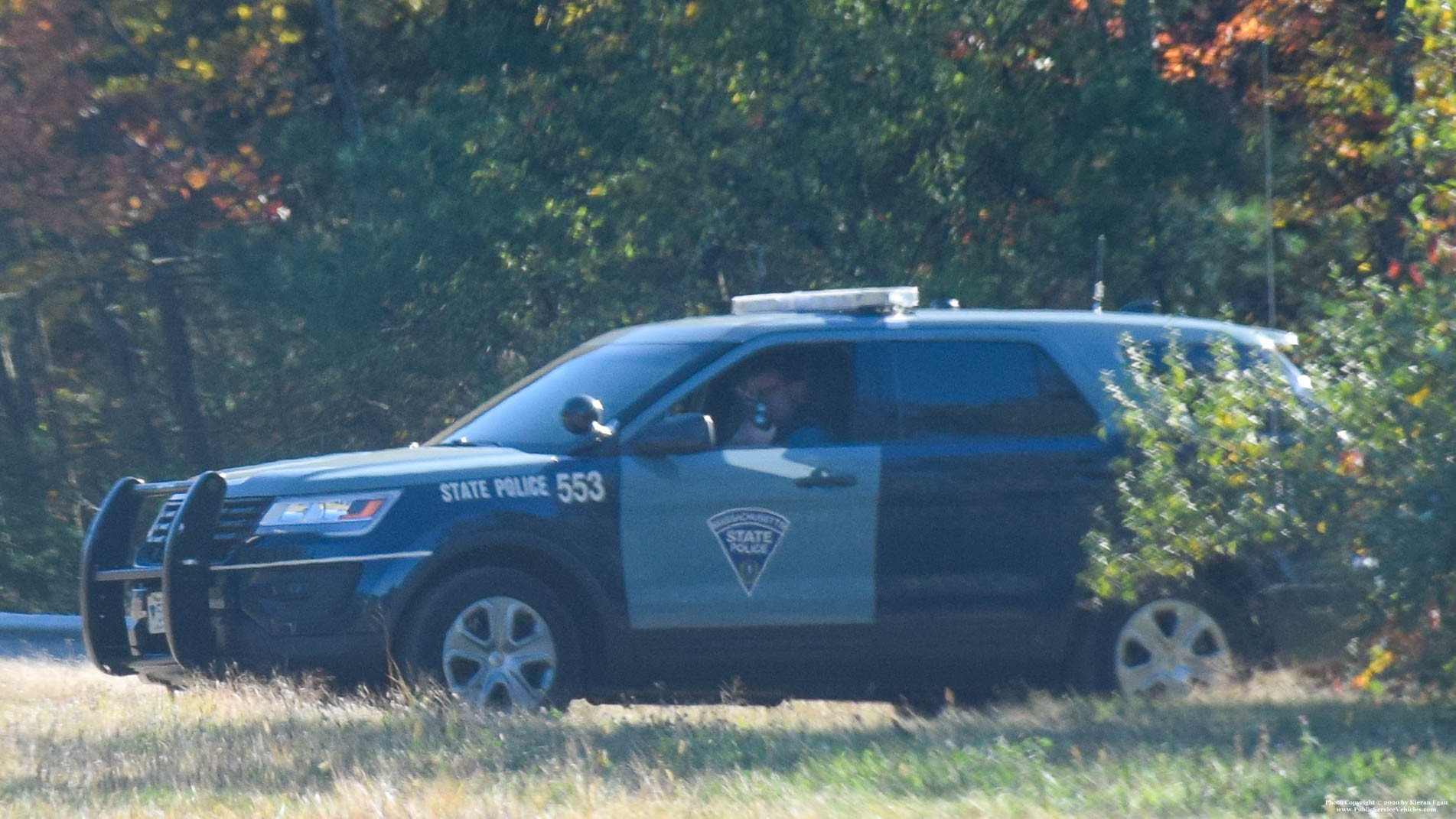 A photo  of Massachusetts State Police
            Cruiser 553, a 2016-2017 Ford Police Interceptor Utility             taken by Kieran Egan