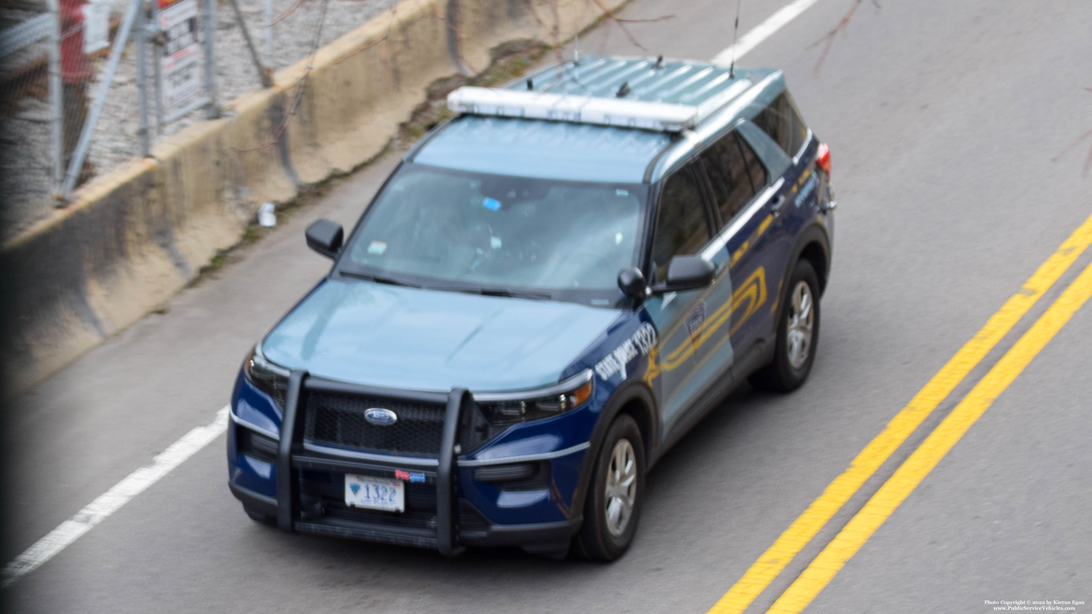 A photo  of Massachusetts State Police
            Cruiser 1322, a 2021 Ford Police Interceptor Utility Hybrid             taken by Kieran Egan