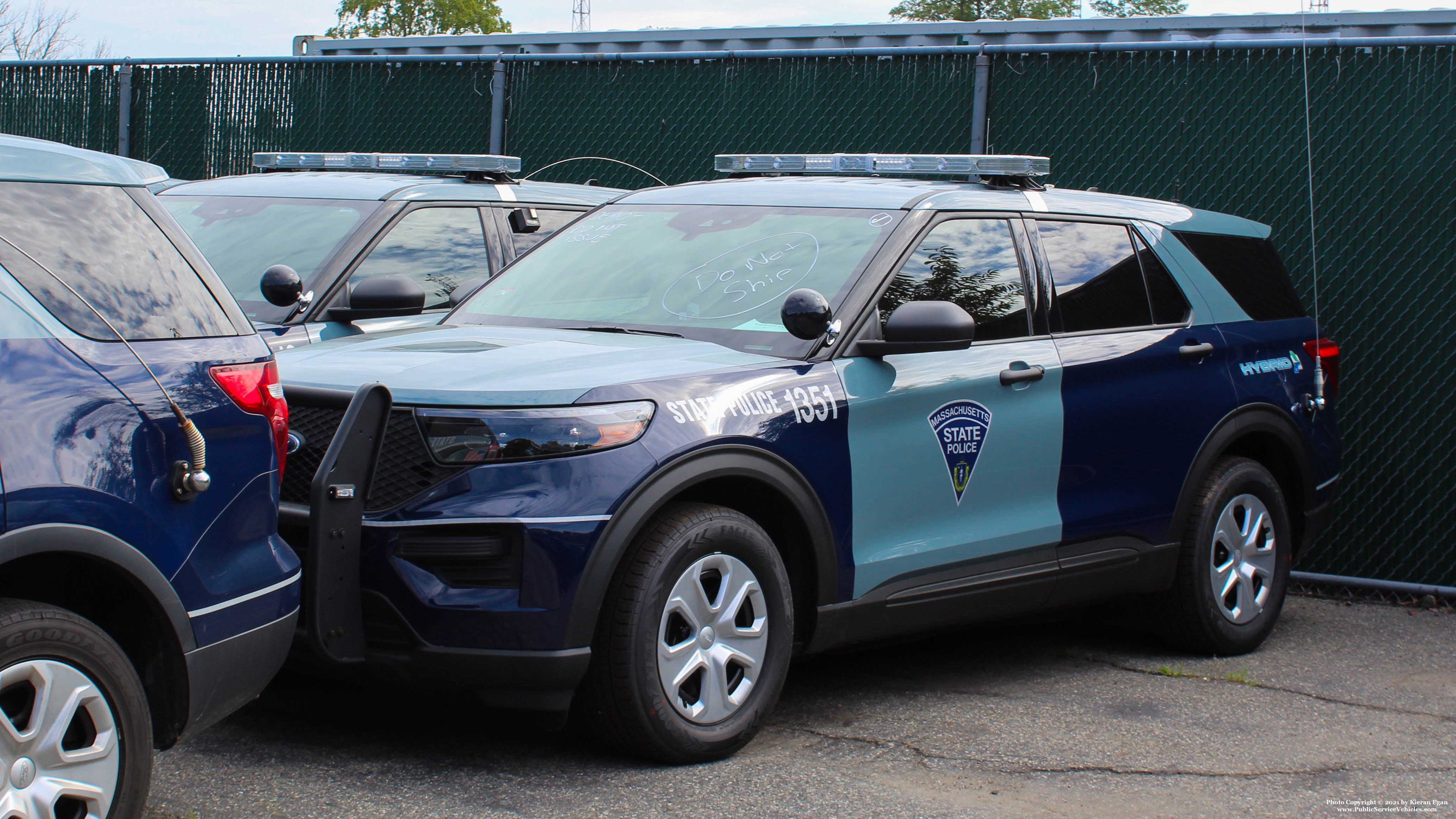 A photo  of Massachusetts State Police
            Cruiser 1351, a 2021 Ford Police Interceptor Utility Hybrid             taken by Kieran Egan