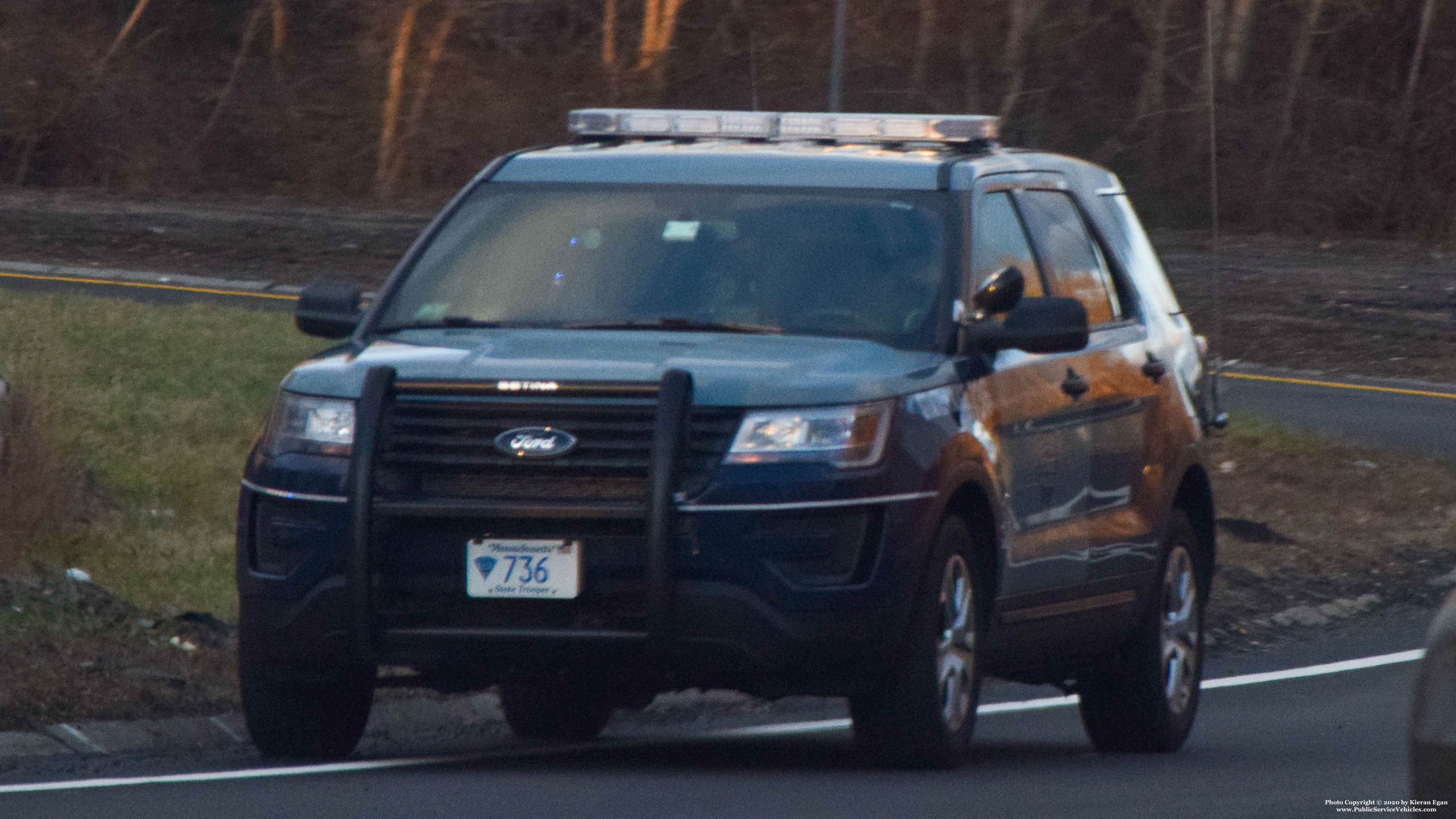 A photo  of Massachusetts State Police
            Cruiser 736, a 2019 Ford Police Interceptor Utility             taken by Kieran Egan