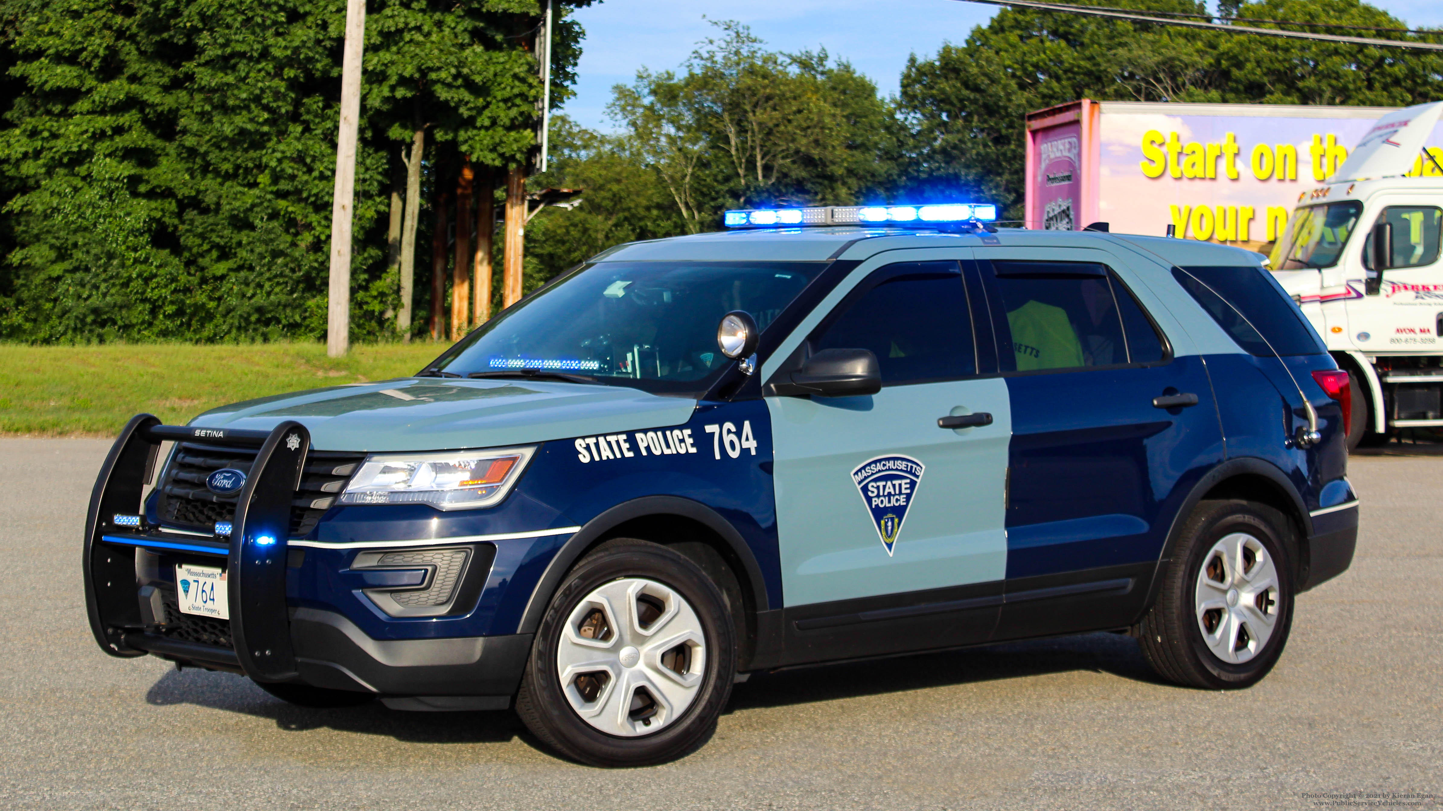 A photo  of Massachusetts State Police
            Cruiser 764, a 2017 Ford Police Interceptor Utility             taken by Kieran Egan