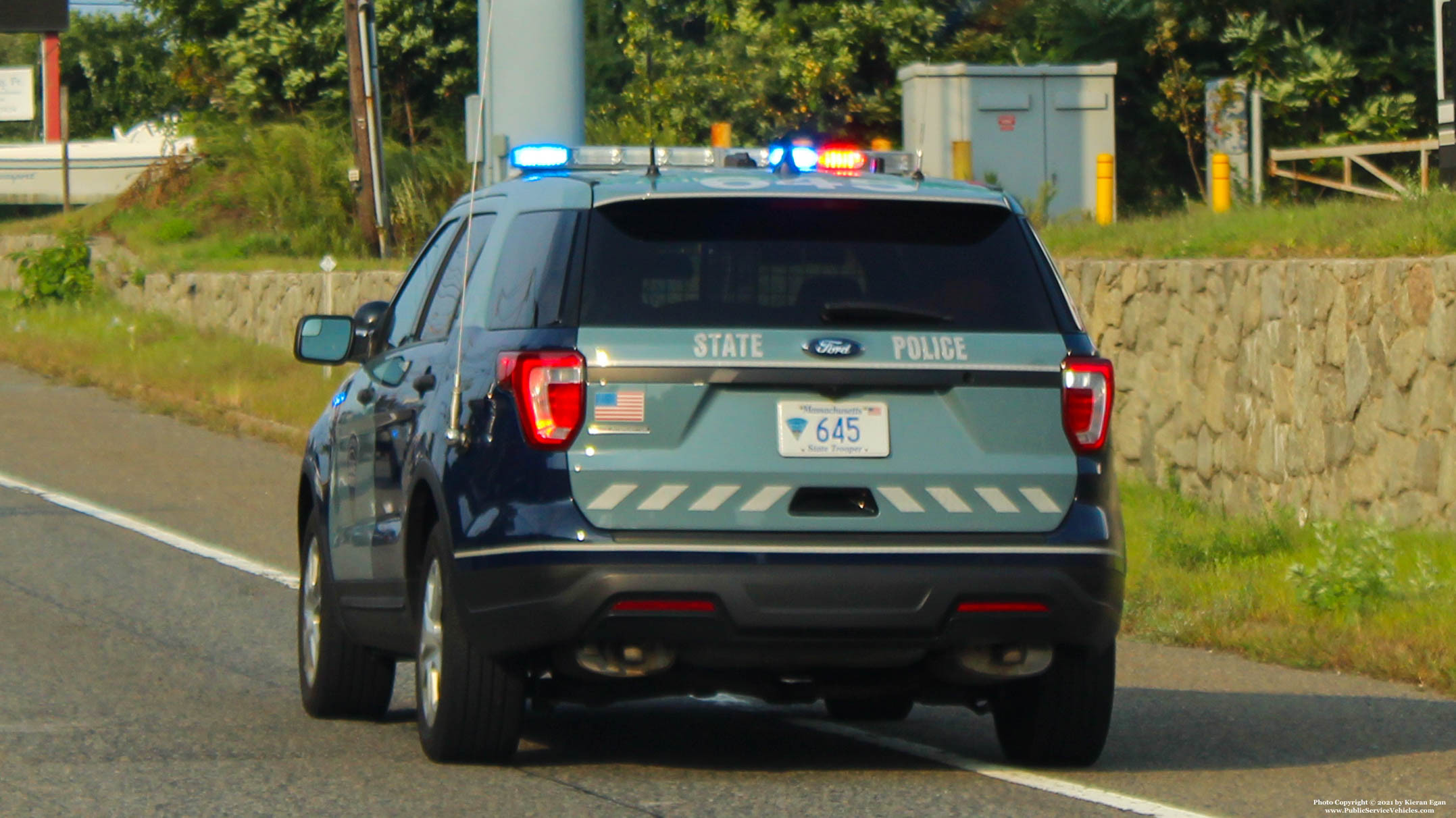 A photo  of Massachusetts State Police
            Cruiser 645, a 2019 Ford Police Interceptor Utility             taken by Kieran Egan