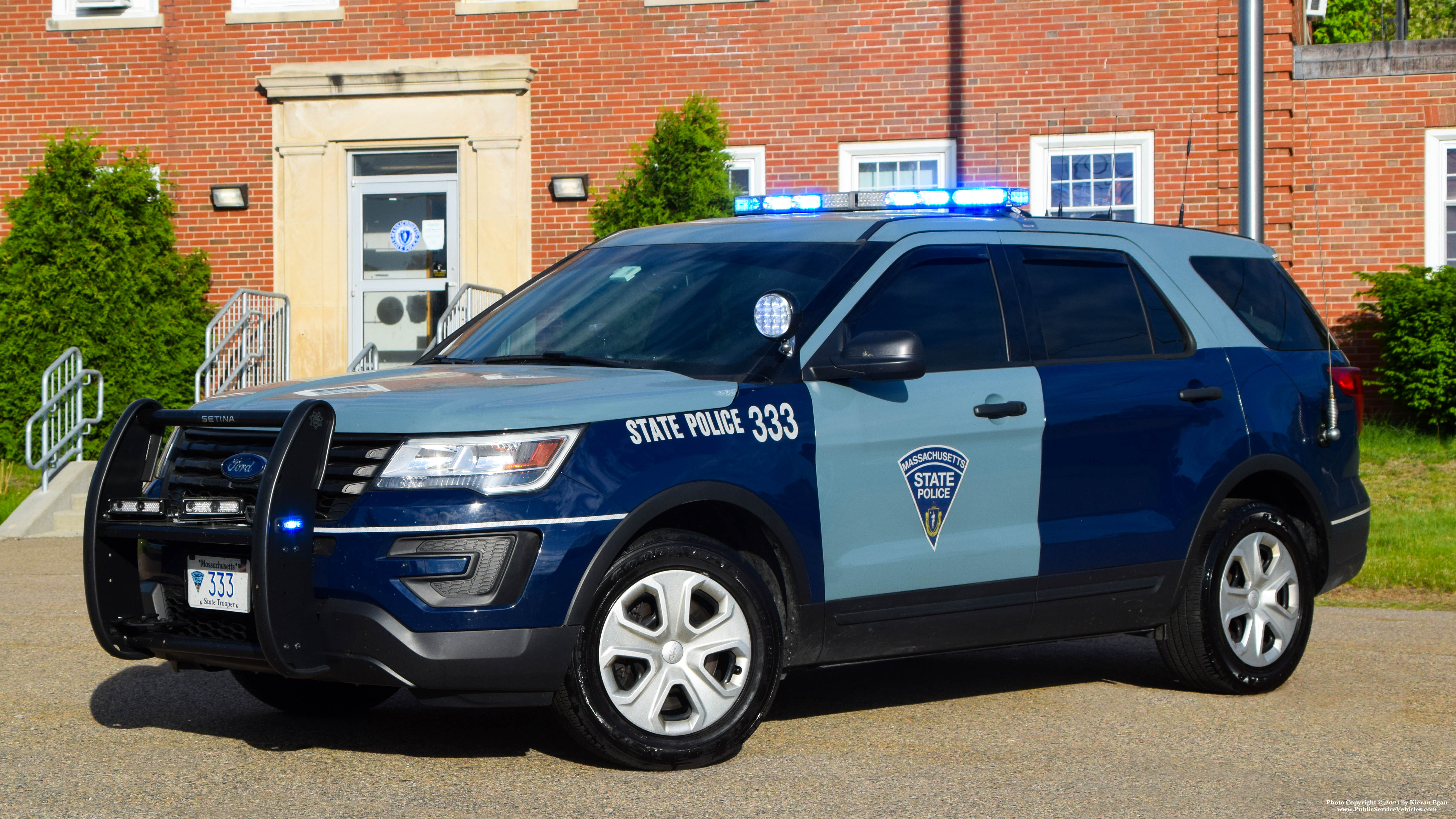 A photo  of Massachusetts State Police
            Cruiser 333, a 2019 Ford Police Interceptor Utility             taken by Kieran Egan