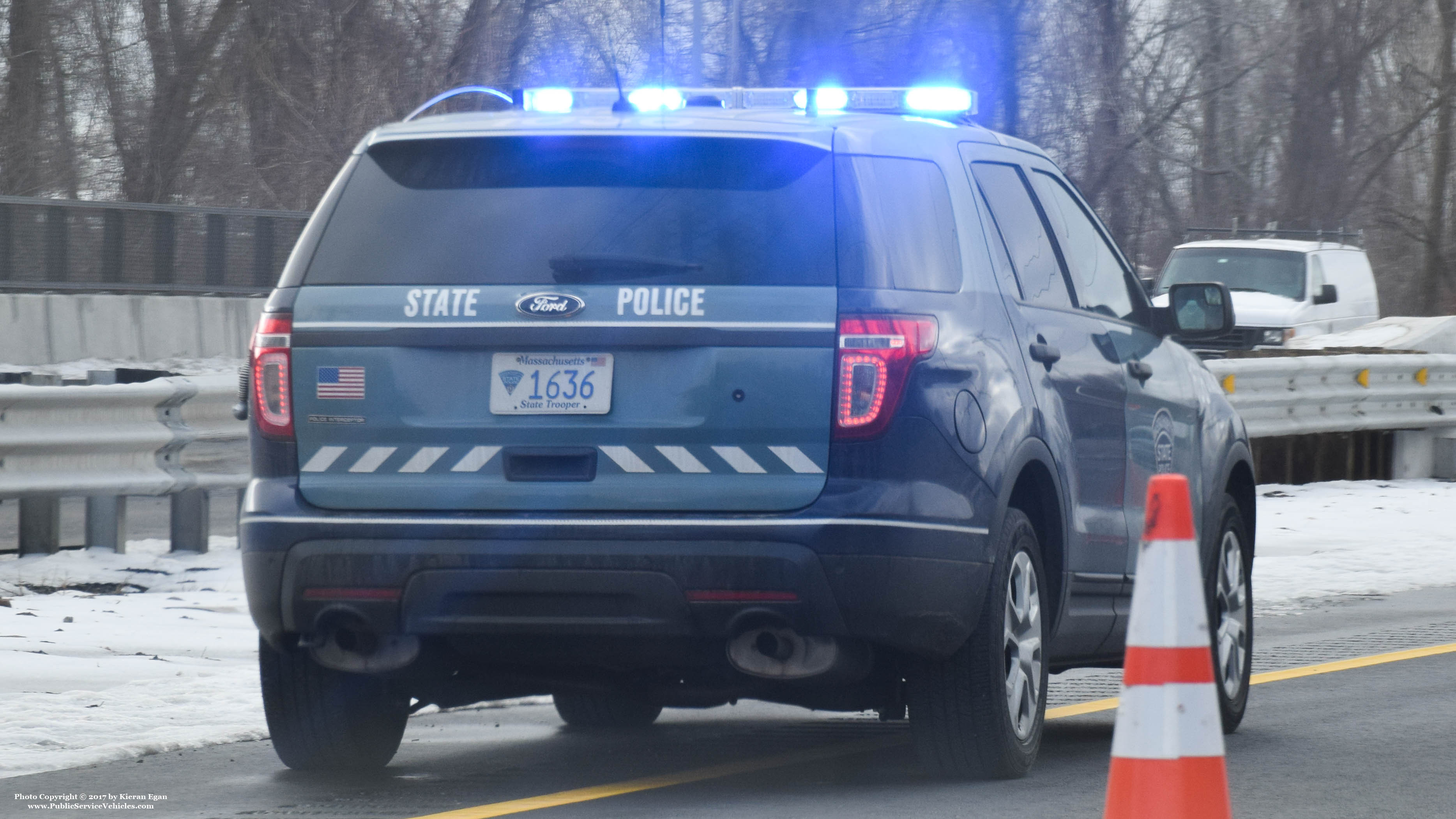 A photo  of Massachusetts State Police
            Cruiser 1636, a 2015 Ford Police Interceptor Utility             taken by Kieran Egan