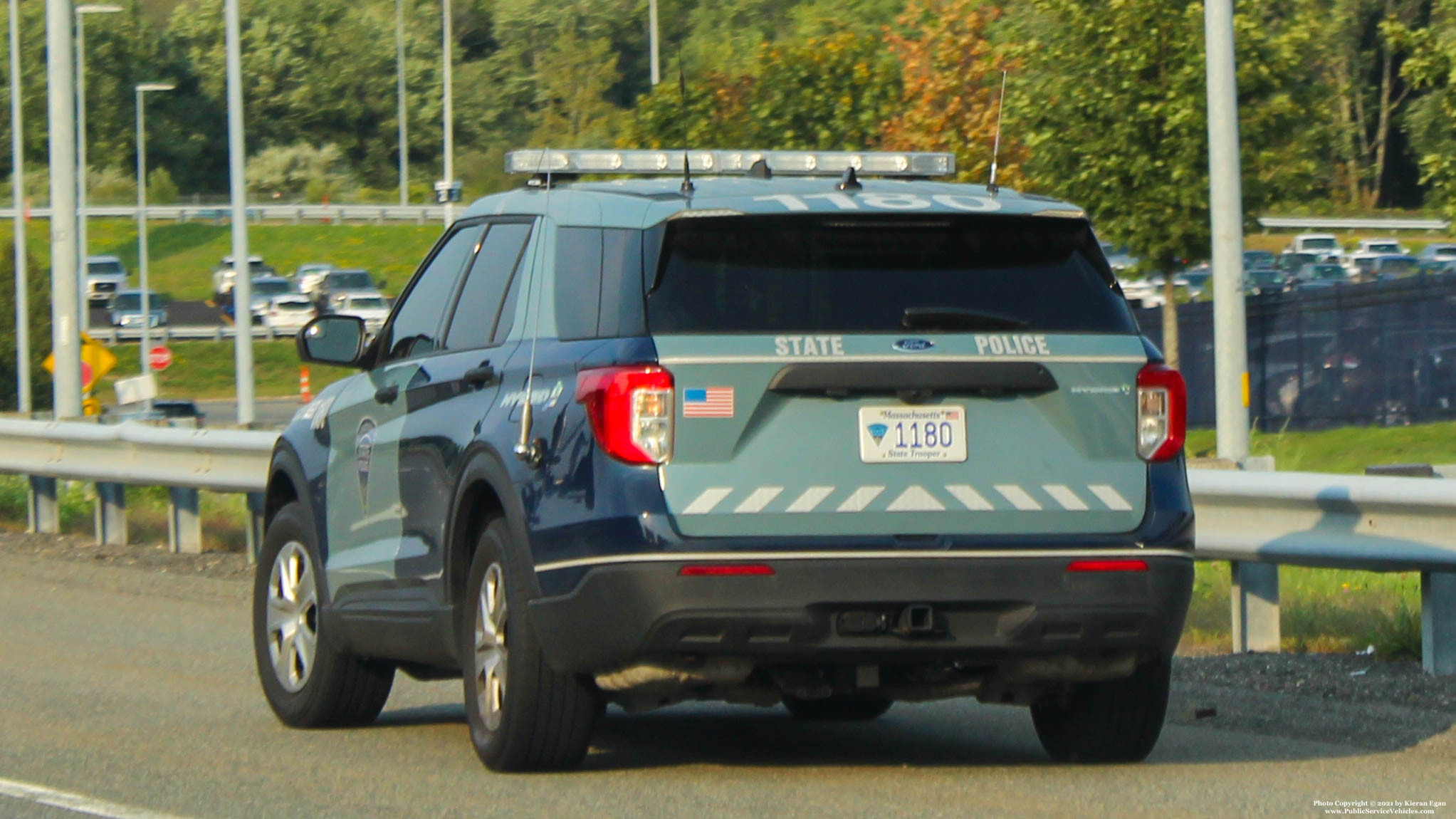 A photo  of Massachusetts State Police
            Cruiser 1180, a 2020 Ford Police Interceptor Utility Hybrid             taken by Kieran Egan