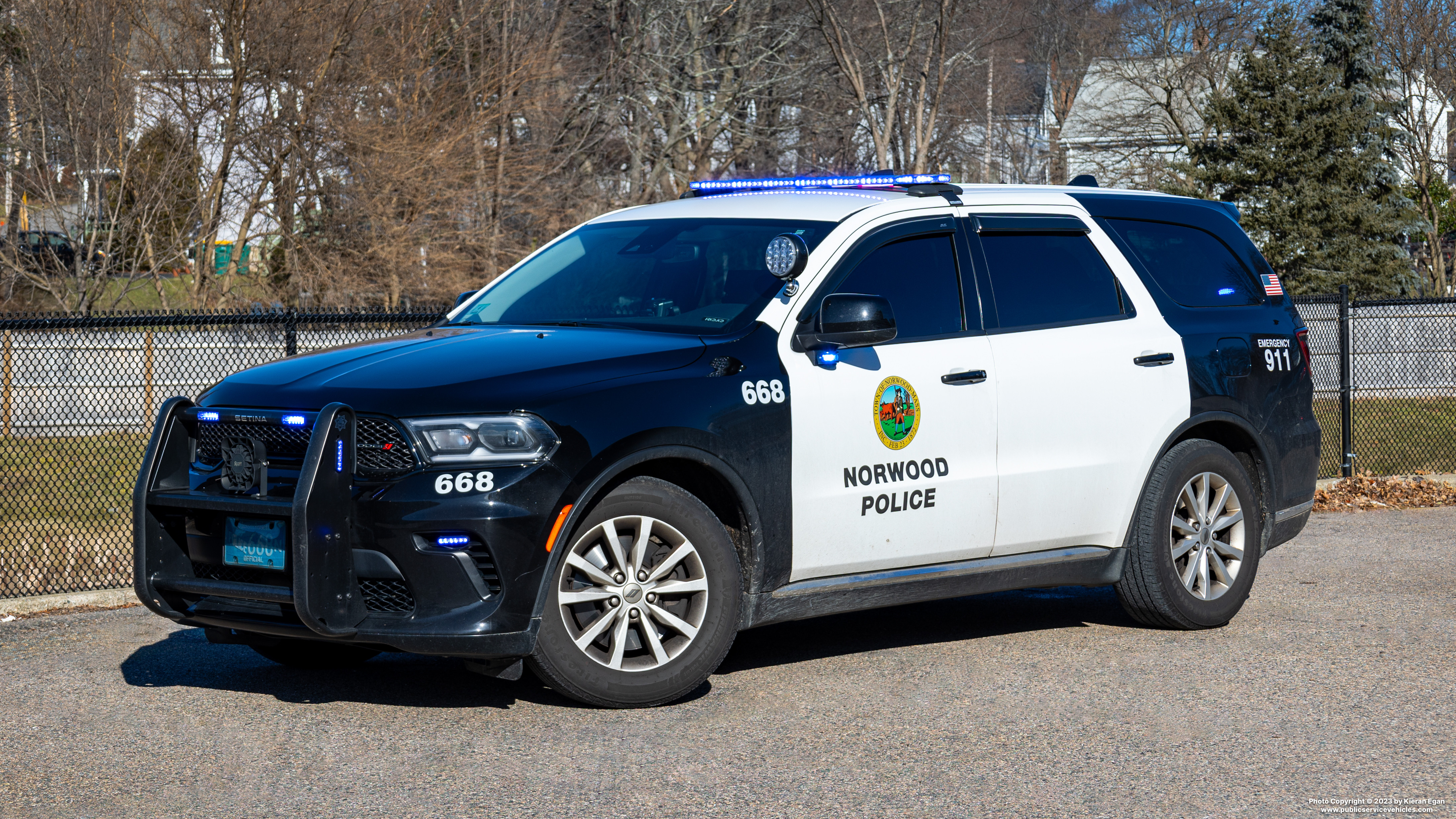 A photo  of Norwood Police
            Cruiser 668, a 2021 Dodge Durango             taken by Kieran Egan