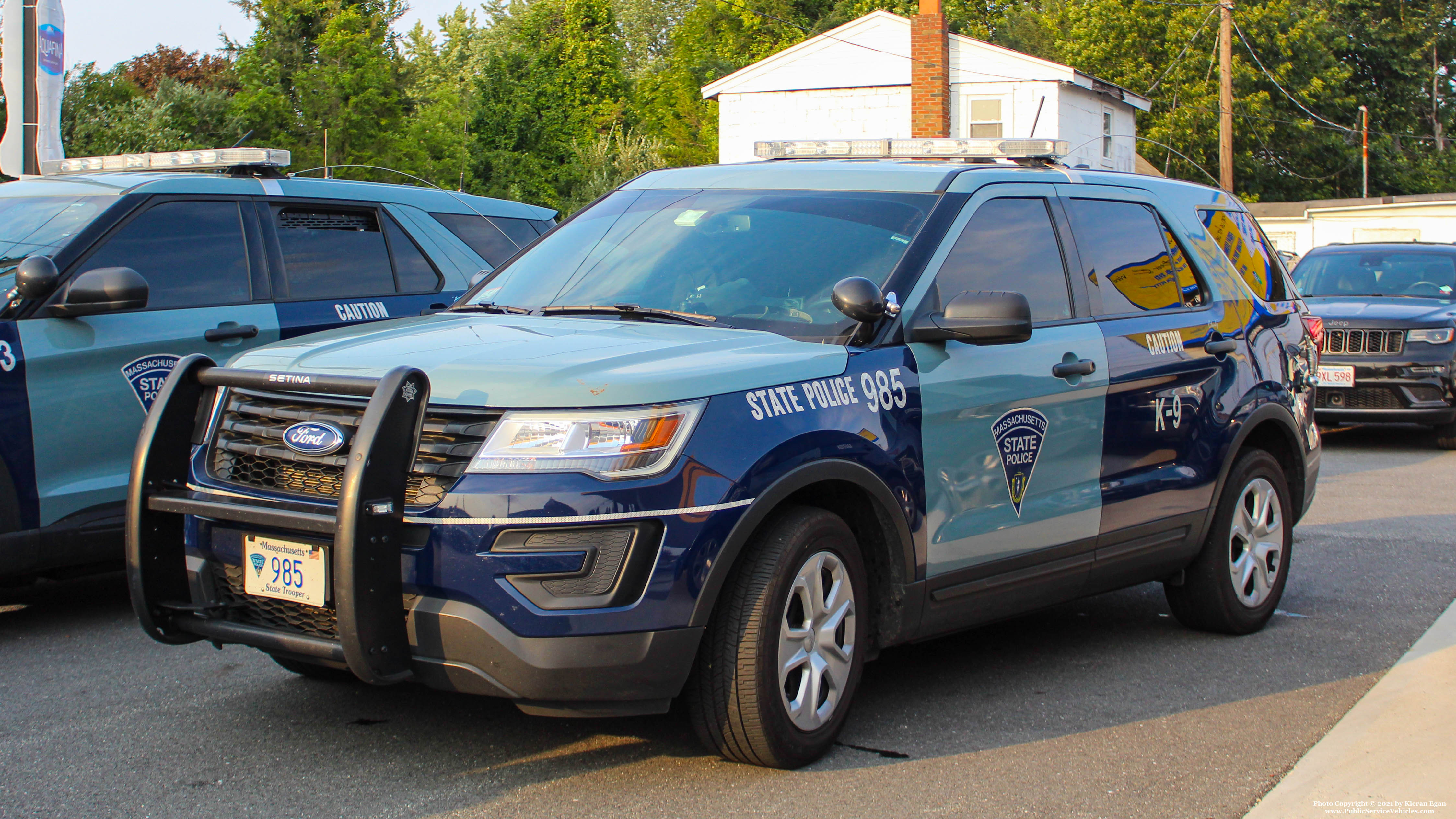 A photo  of Massachusetts State Police
            Cruiser 985, a 2019 Ford Police Interceptor Utility             taken by Kieran Egan