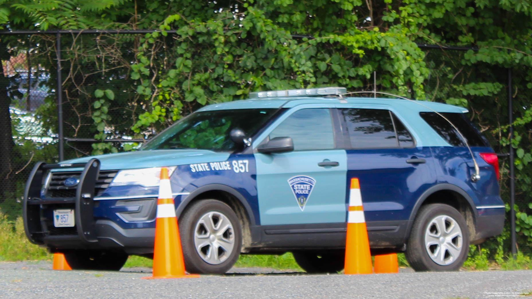 A photo  of Massachusetts State Police
            Cruiser 857, a 2017 Ford Police Interceptor Utility             taken by Kieran Egan