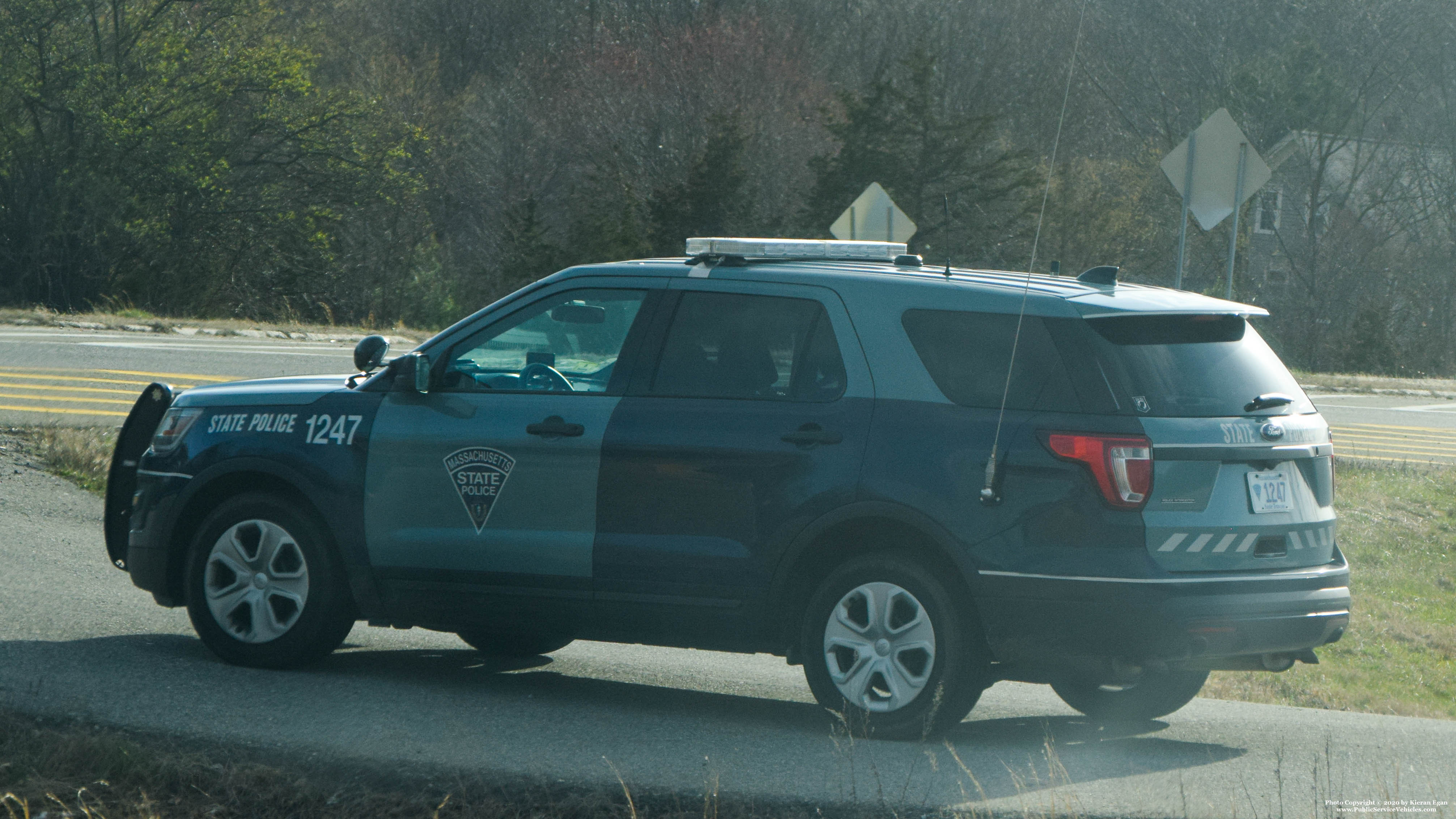 A photo  of Massachusetts State Police
            Cruiser 1247, a 2017 Ford Police Interceptor Utility             taken by Kieran Egan