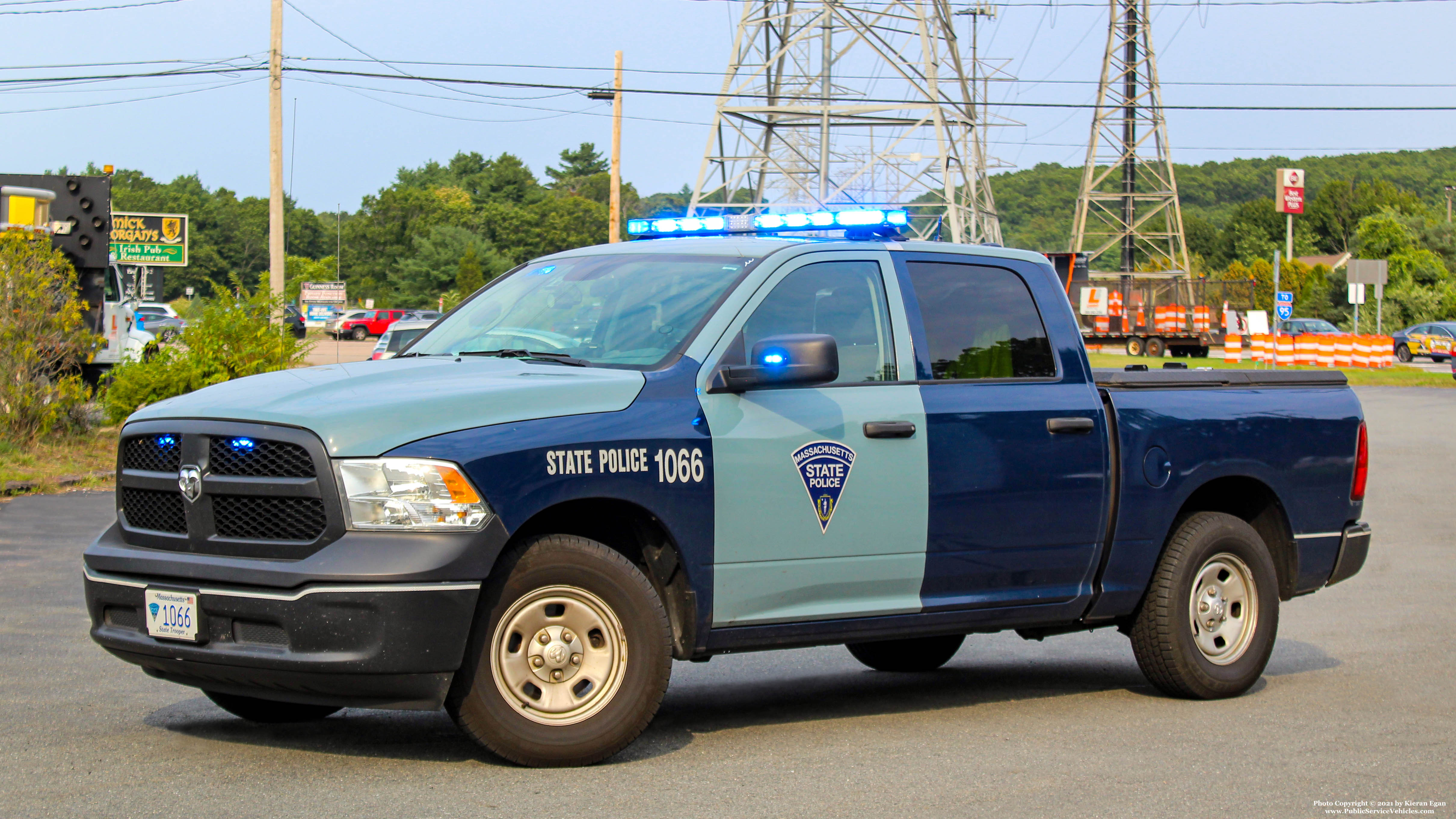 A photo  of Massachusetts State Police
            Cruiser 1066, a 2018 RAM 1500 Crew Cab             taken by Kieran Egan