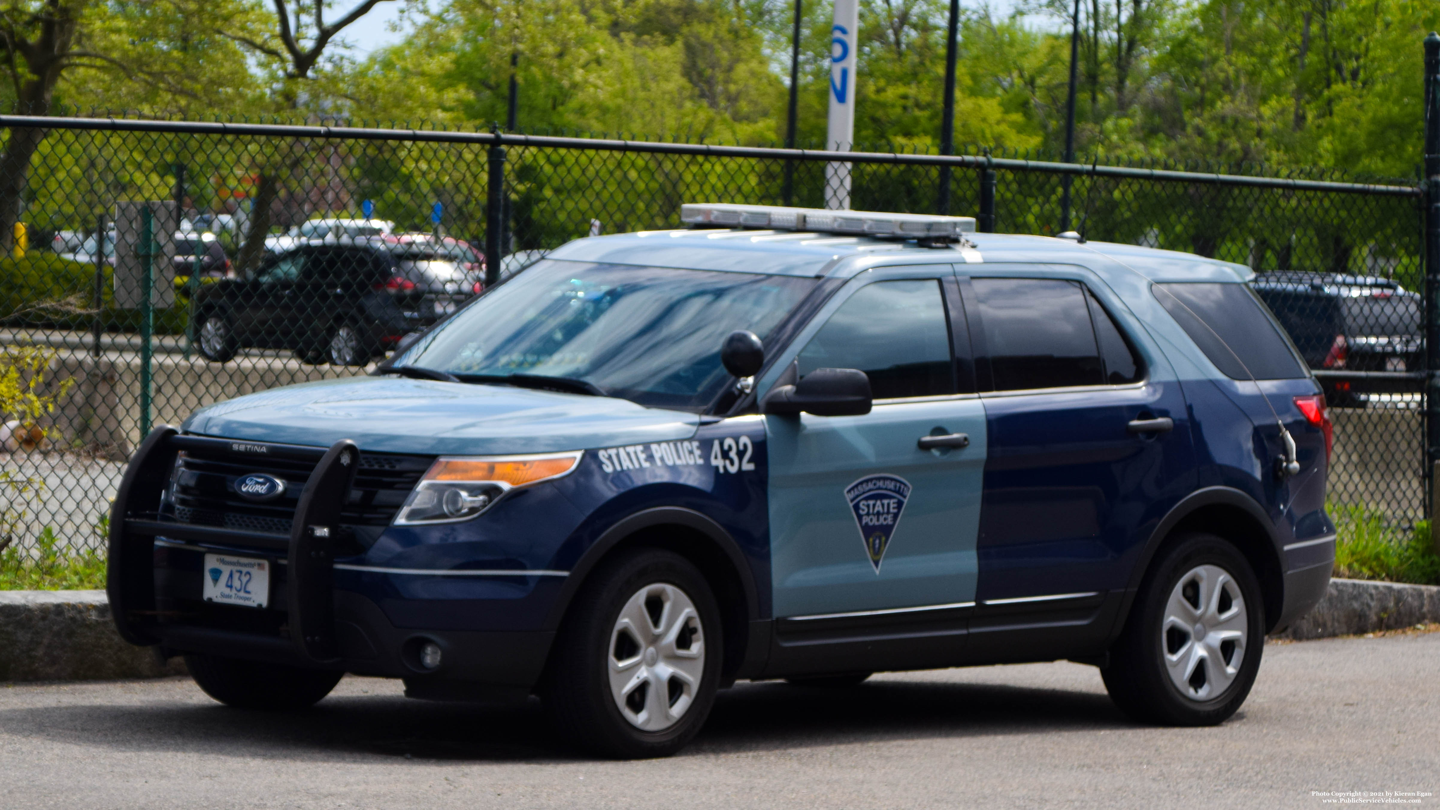 A photo  of Massachusetts State Police
            Cruiser 432, a 2015 Ford Police Interceptor Utility             taken by Kieran Egan