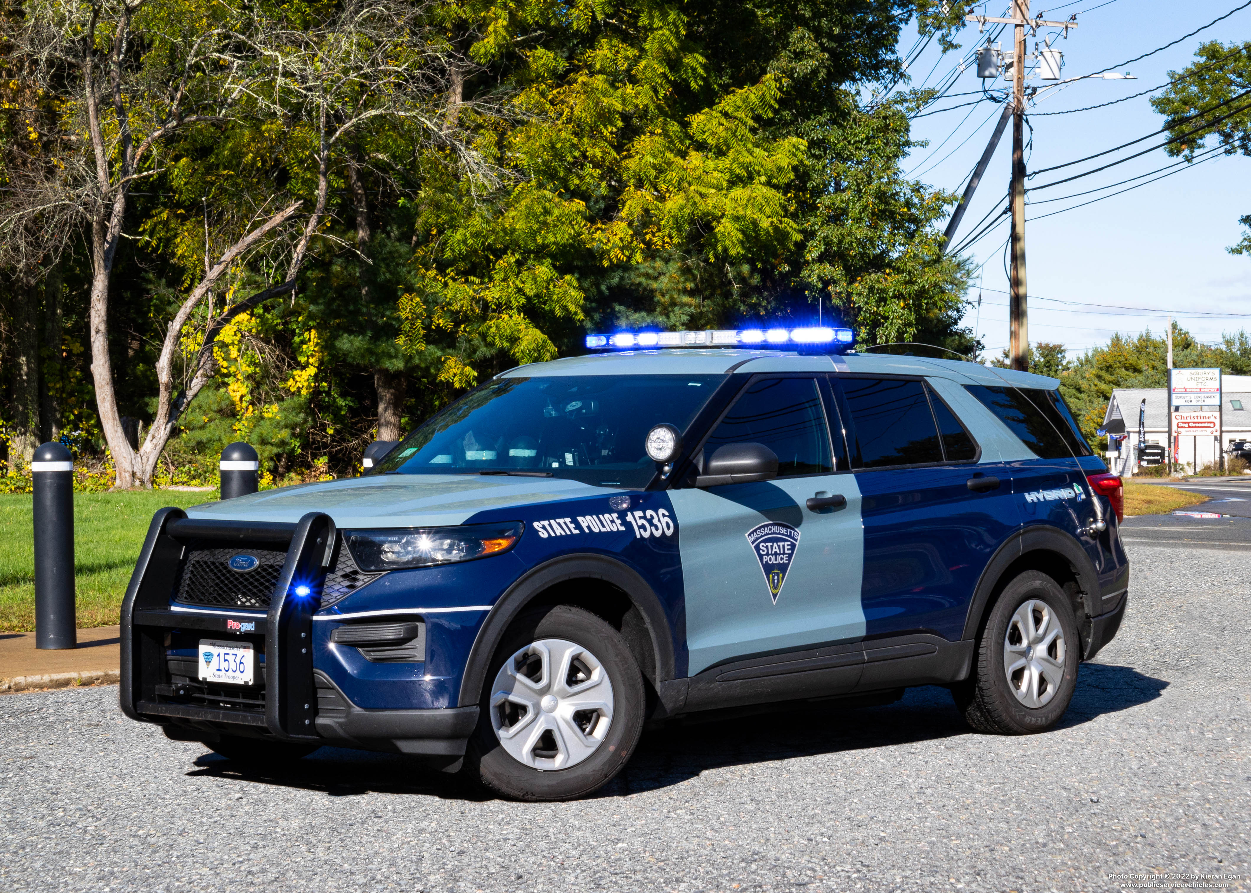 A photo  of Massachusetts State Police
            Cruiser 1536, a 2021 Ford Police Interceptor Utility Hybrid             taken by Kieran Egan