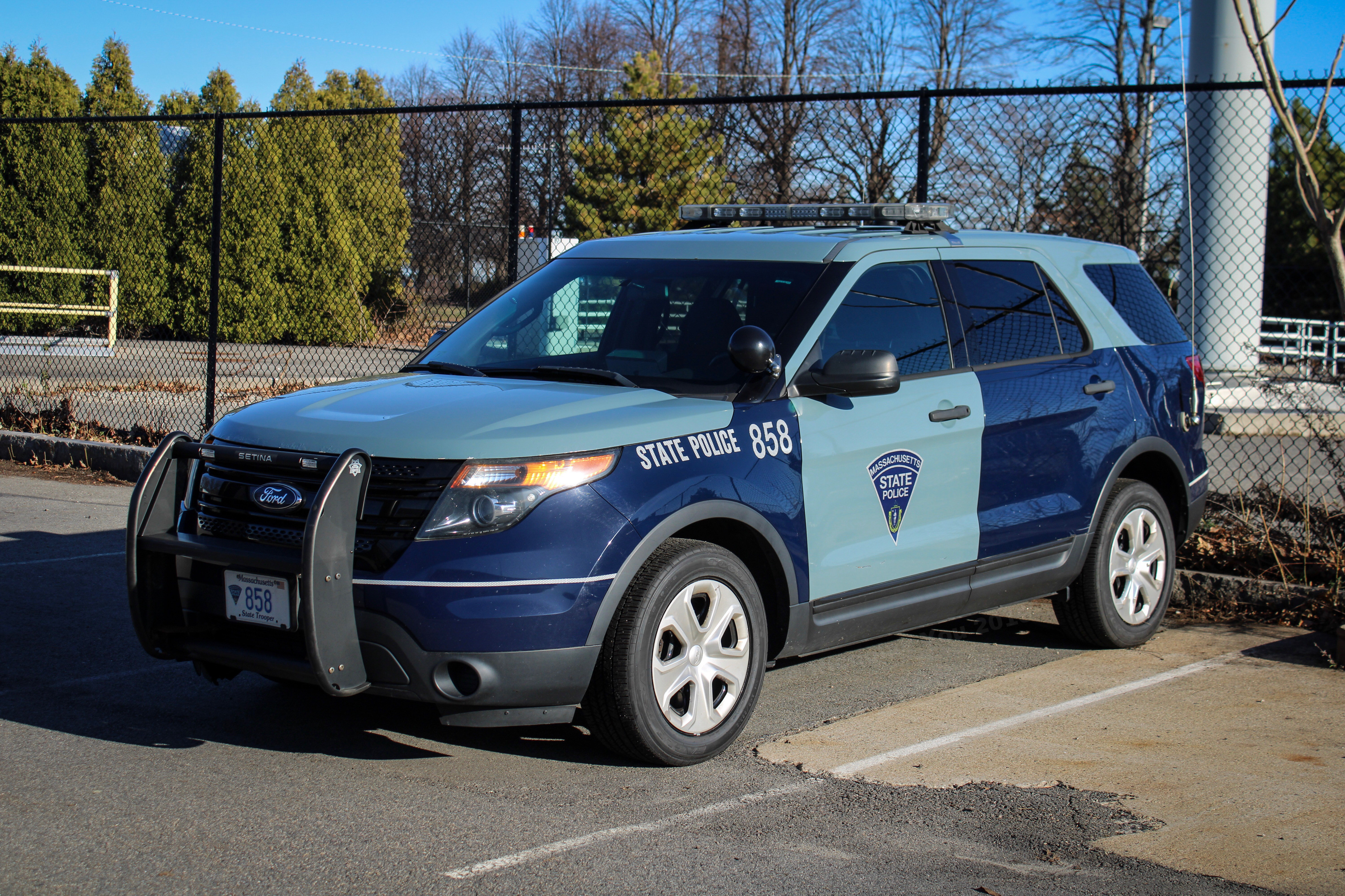 A photo  of Massachusetts State Police
            Cruiser 858, a 2013 Ford Police Interceptor Utility             taken by Nicholas You