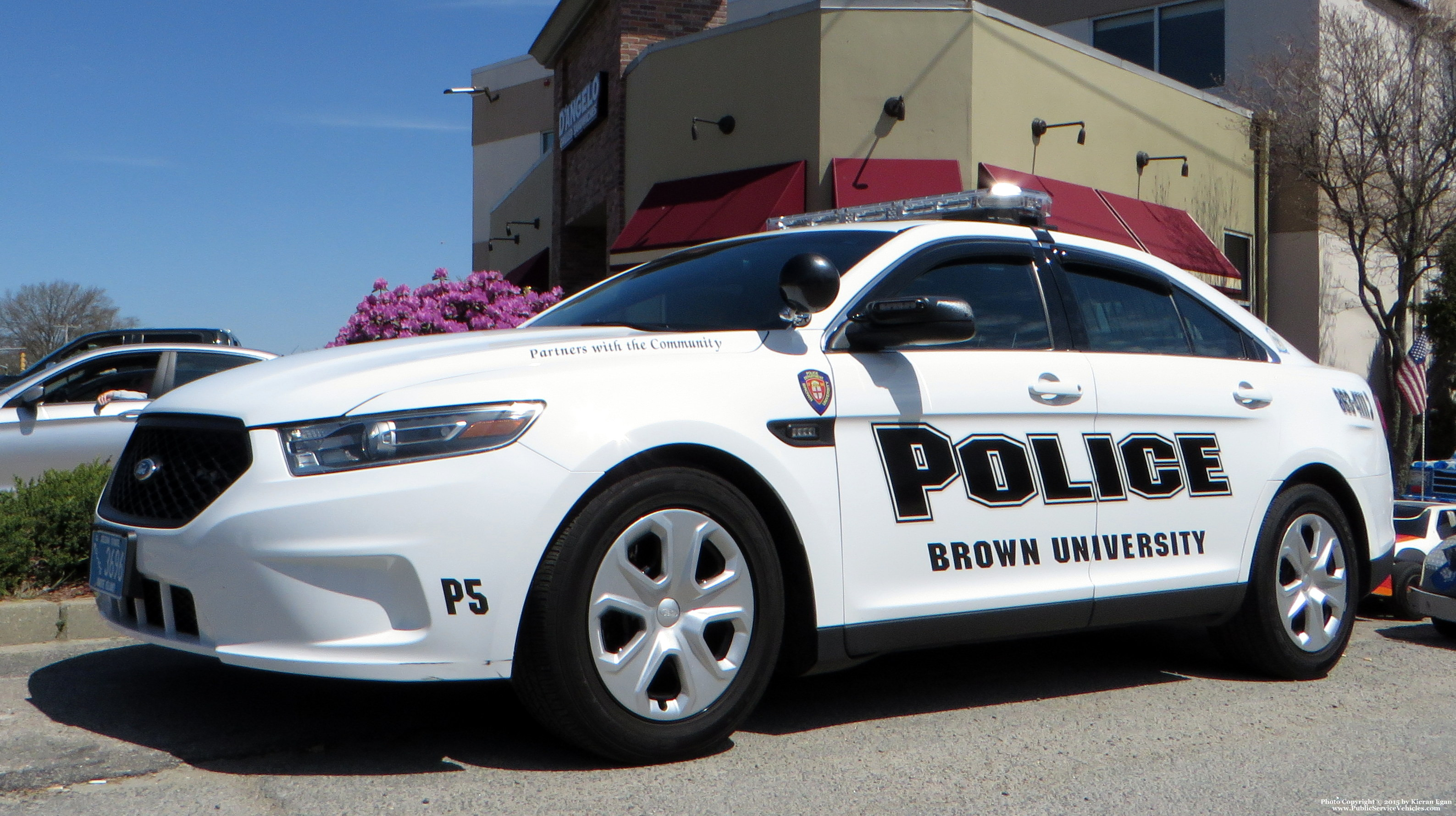 A photo  of Brown University Police
            Patrol 5, a 2014 Ford Police Interceptor Sedan             taken by Kieran Egan
