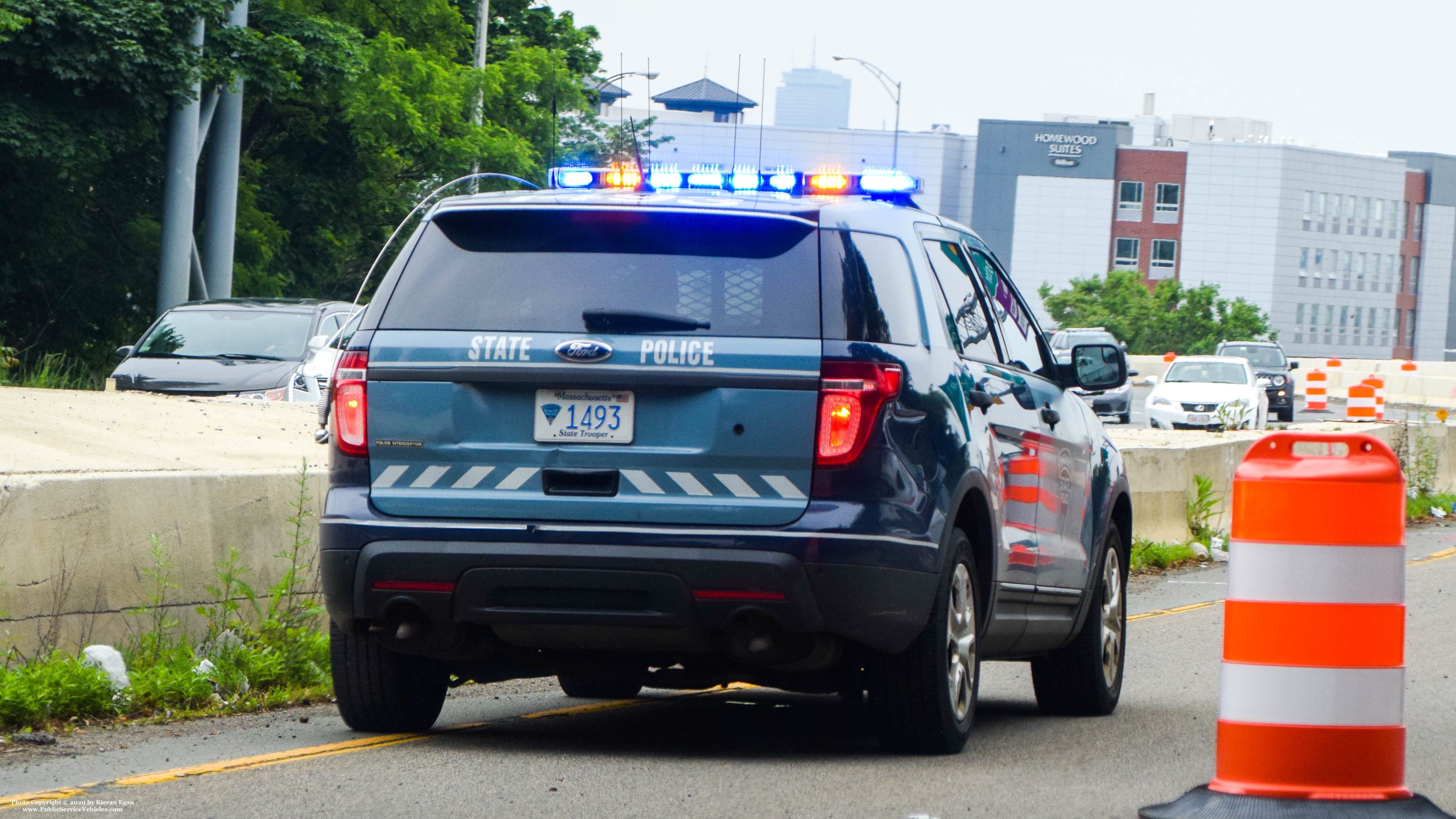 A photo  of Massachusetts State Police
            Cruiser 1493, a 2013 Ford Police Interceptor Utility             taken by Kieran Egan