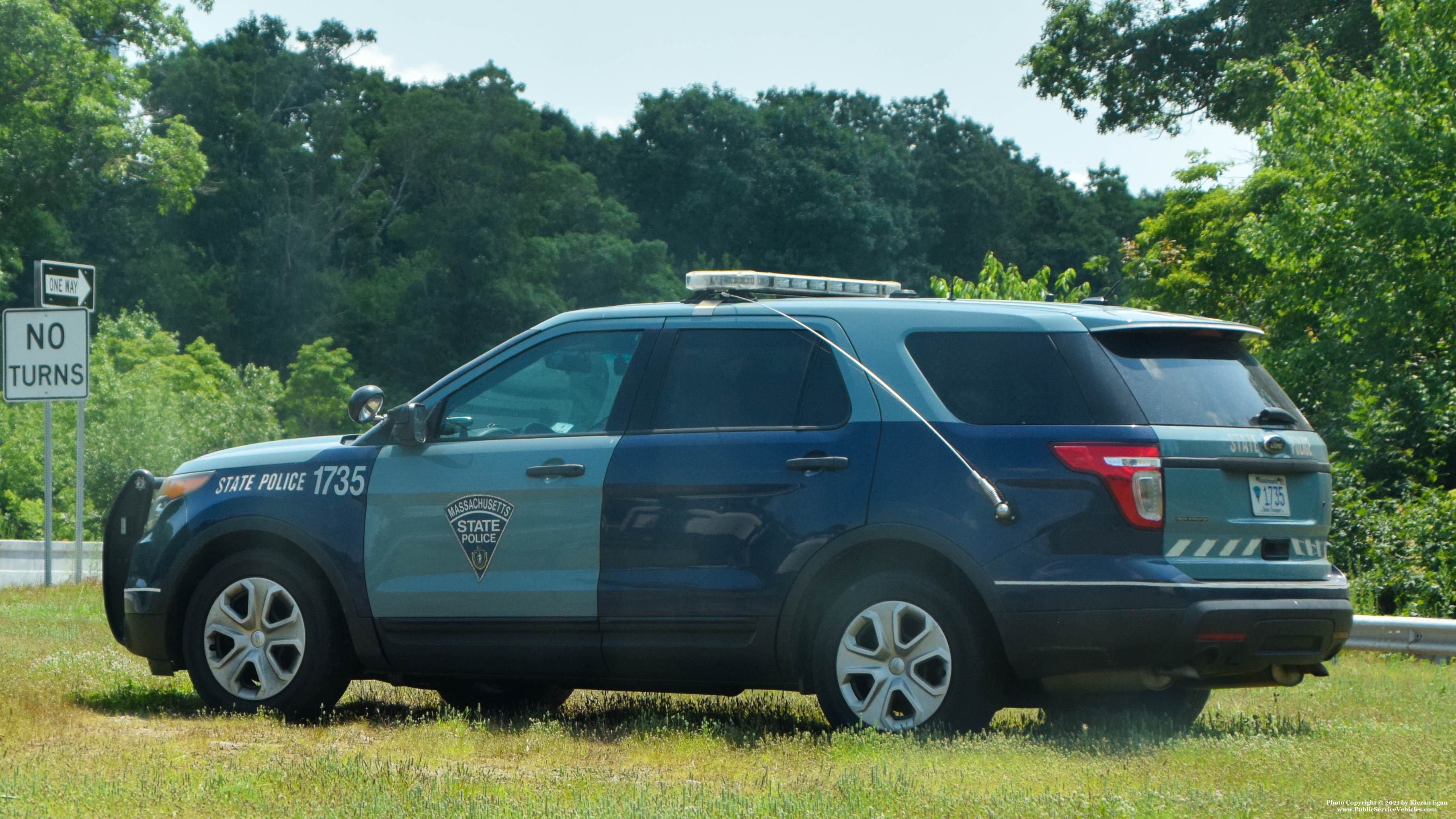 A photo  of Massachusetts State Police
            Cruiser 1735, a 2014 Ford Police Interceptor Utility             taken by Kieran Egan