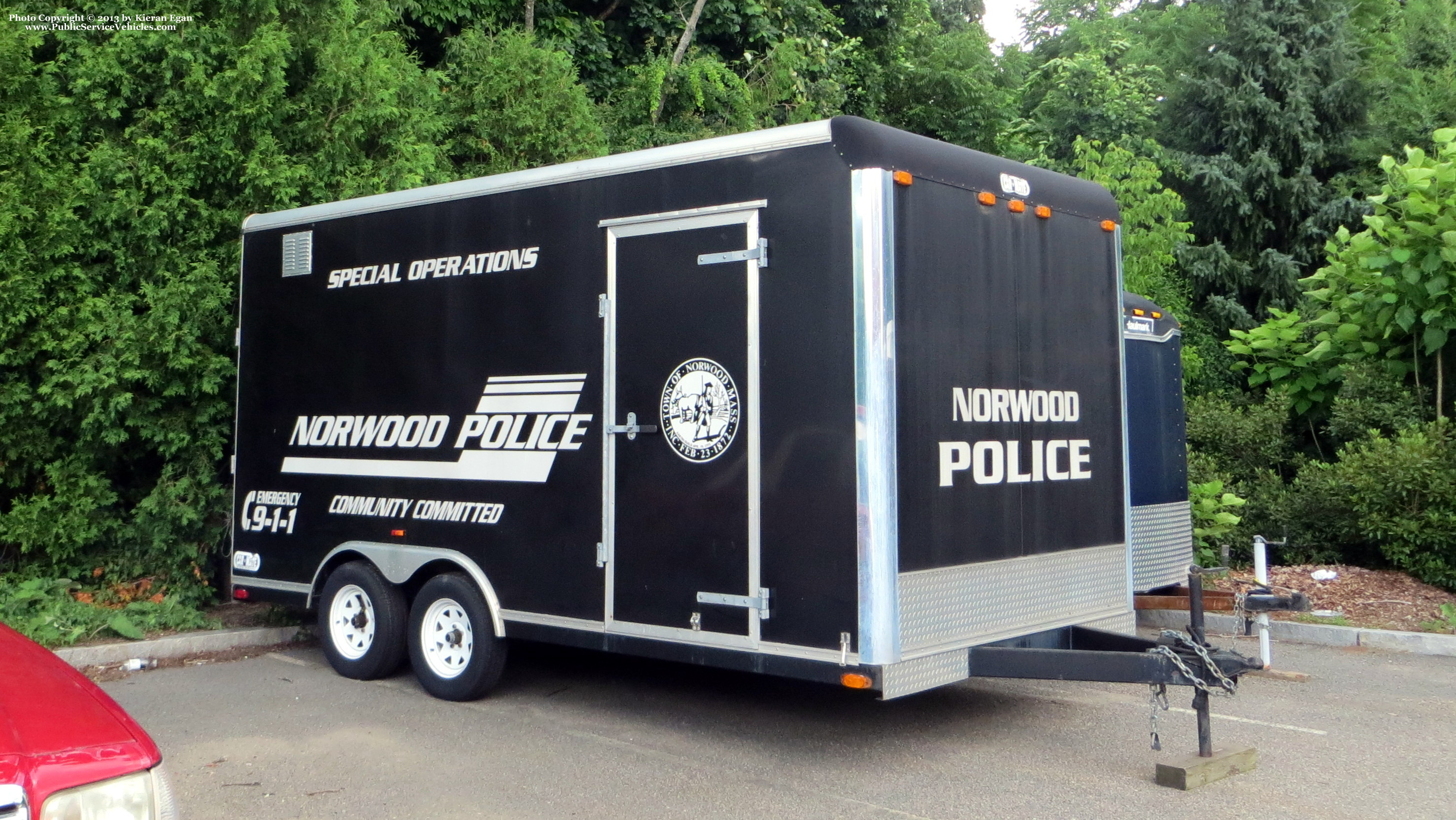 A photo  of Norwood Police
            Special Operations Trailer, a 1990-2010 Car-Mate Trailer             taken by Kieran Egan