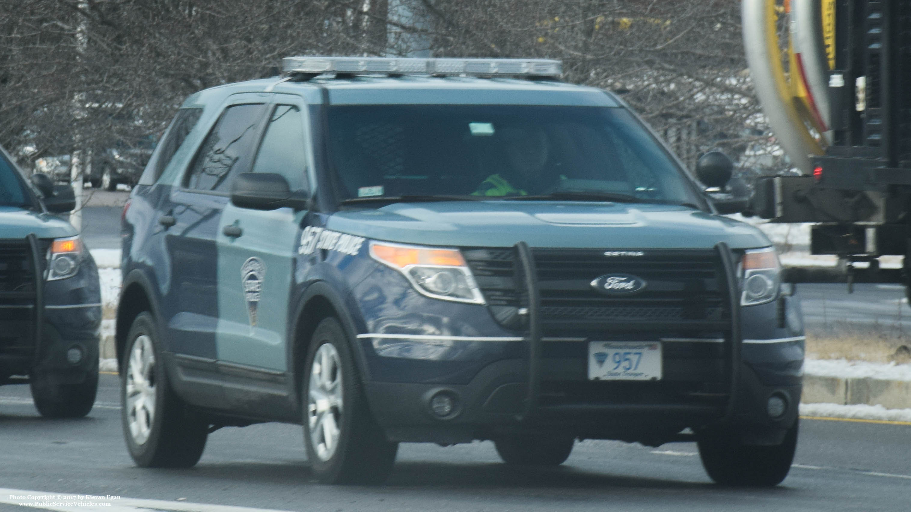 A photo  of Massachusetts State Police
            Cruiser 957, a 2015 Ford Police Interceptor Utility             taken by Kieran Egan