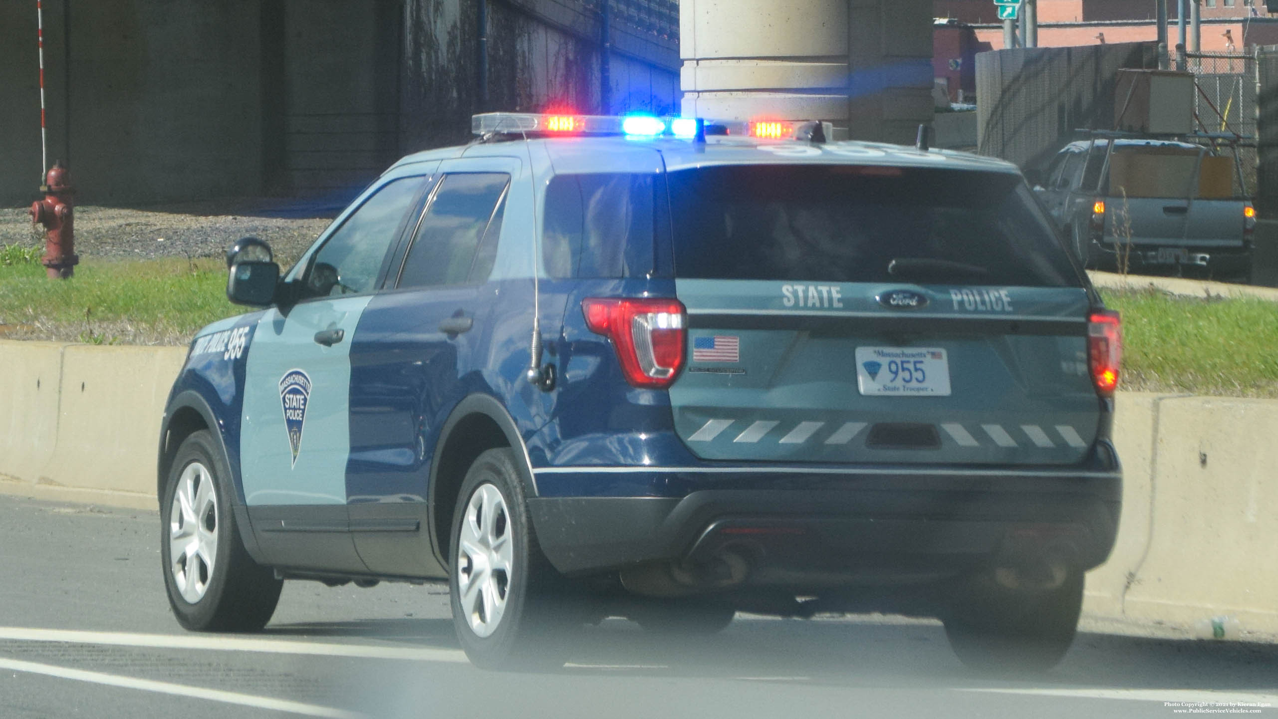 A photo  of Massachusetts State Police
            Cruiser 955, a 2017 Ford Police Interceptor Utility             taken by Kieran Egan