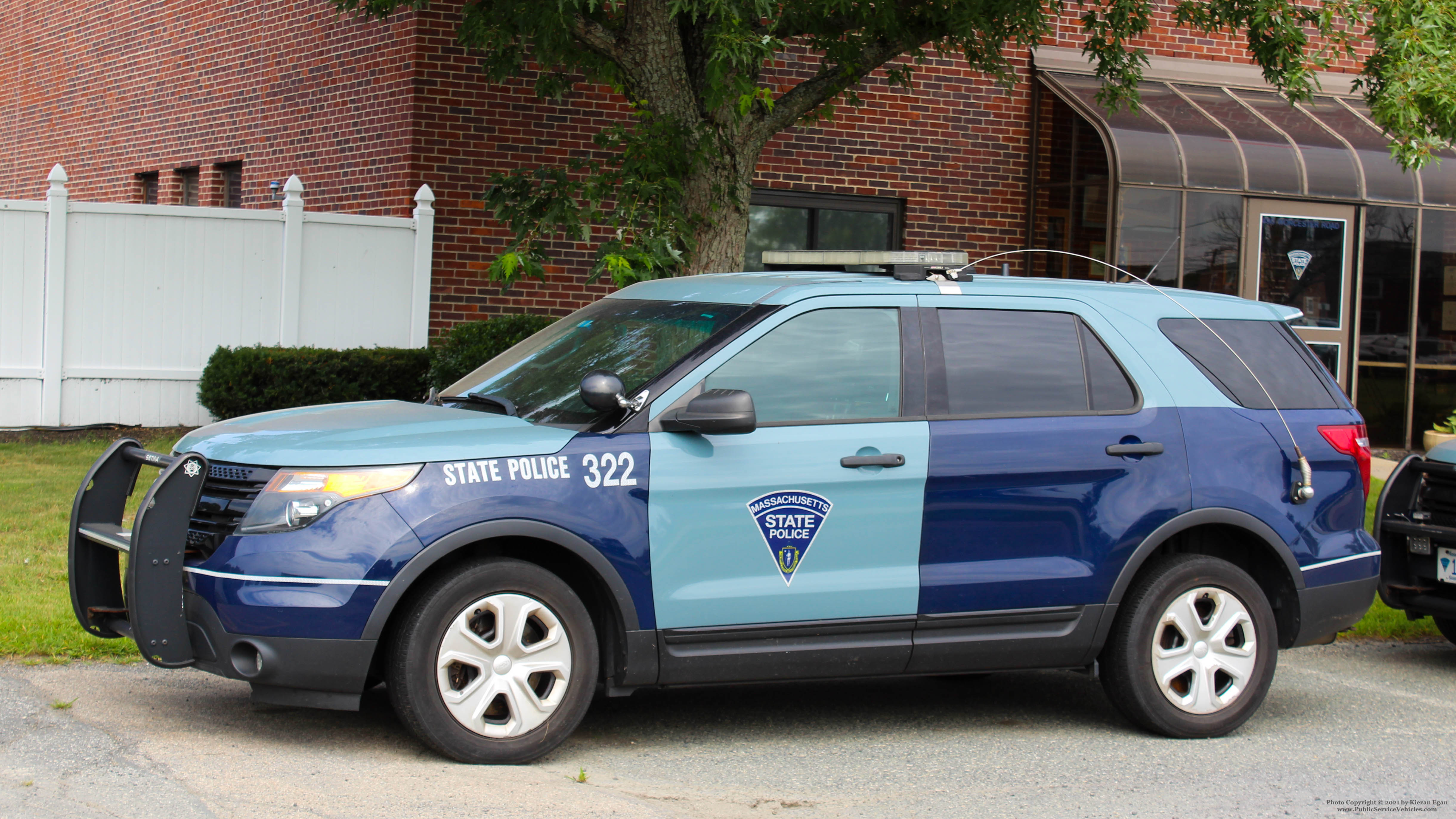 A photo  of Massachusetts State Police
            Cruiser 322, a 2013 Ford Police Interceptor Utility             taken by Kieran Egan