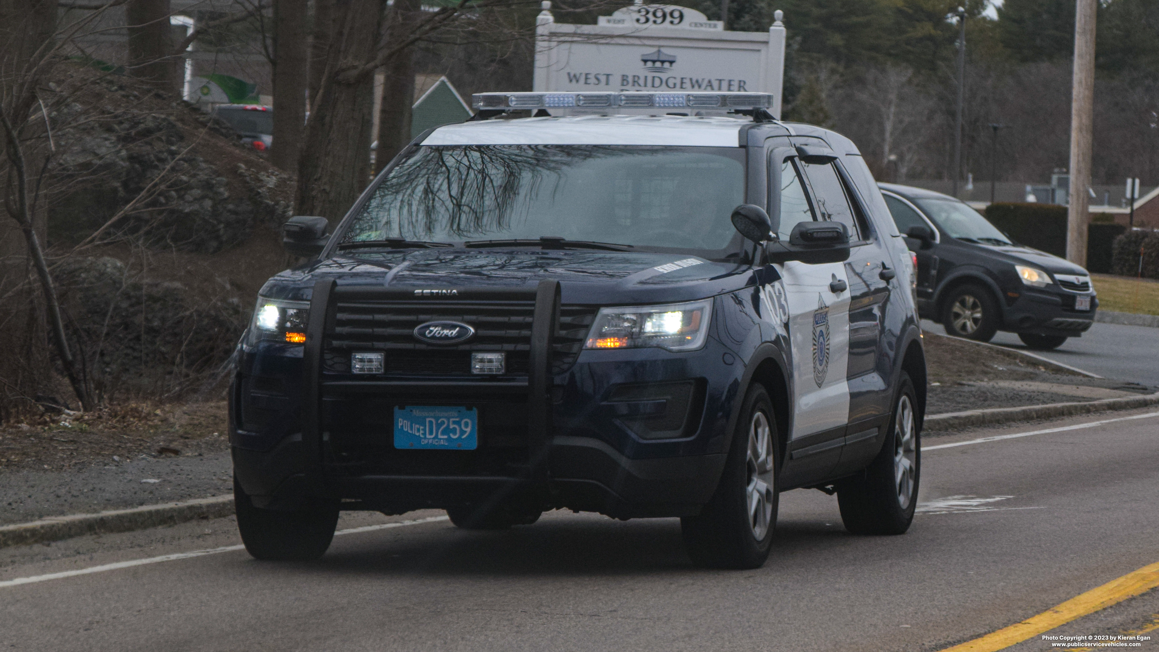 A photo  of Brockton Police
            Cruiser 103, a 2019 Ford Police Interceptor Utility             taken by Kieran Egan