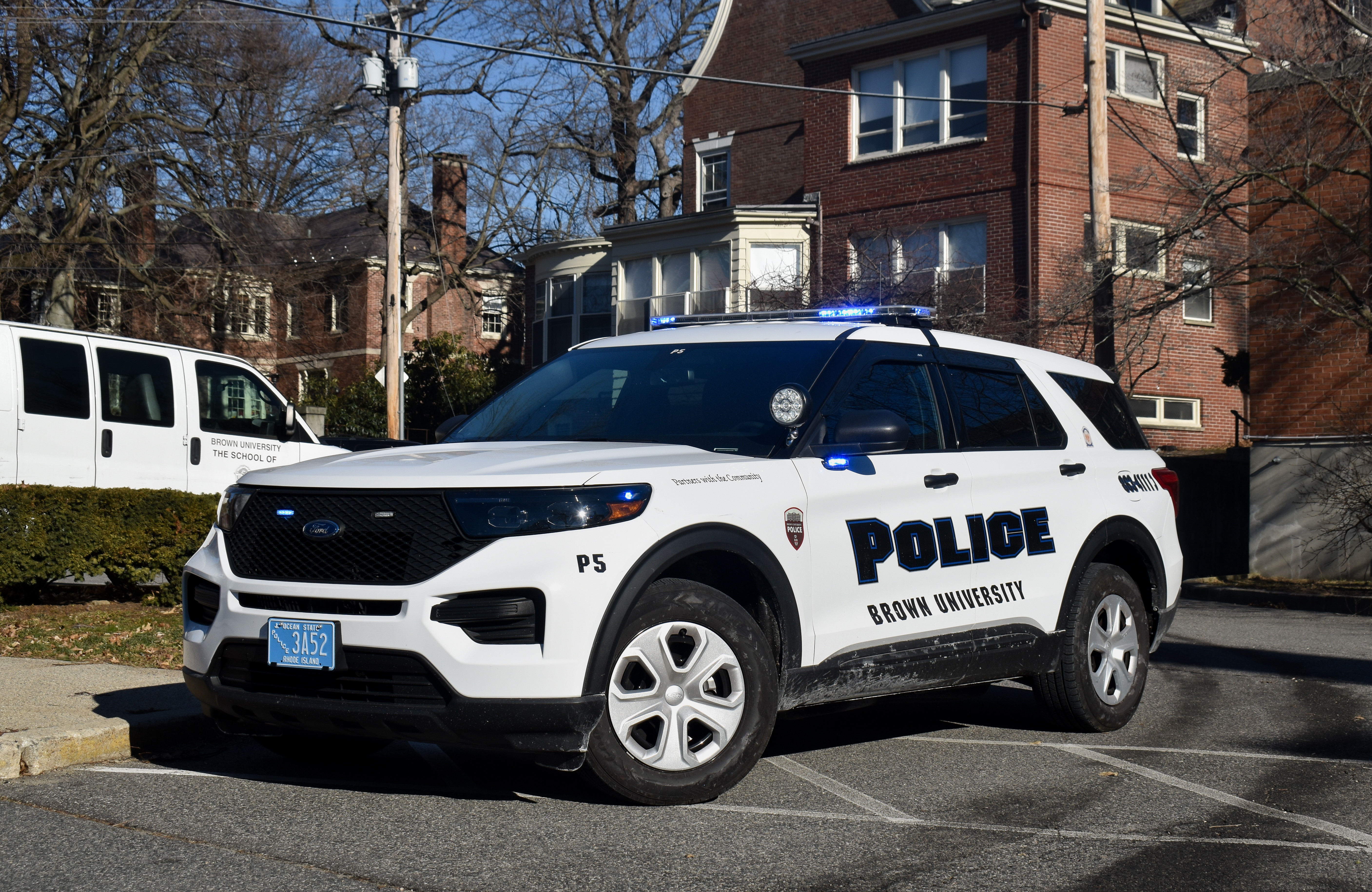 A photo  of Brown University Police
            Patrol 5, a 2021 Ford Police Interceptor Utility             taken by Luke Tougas