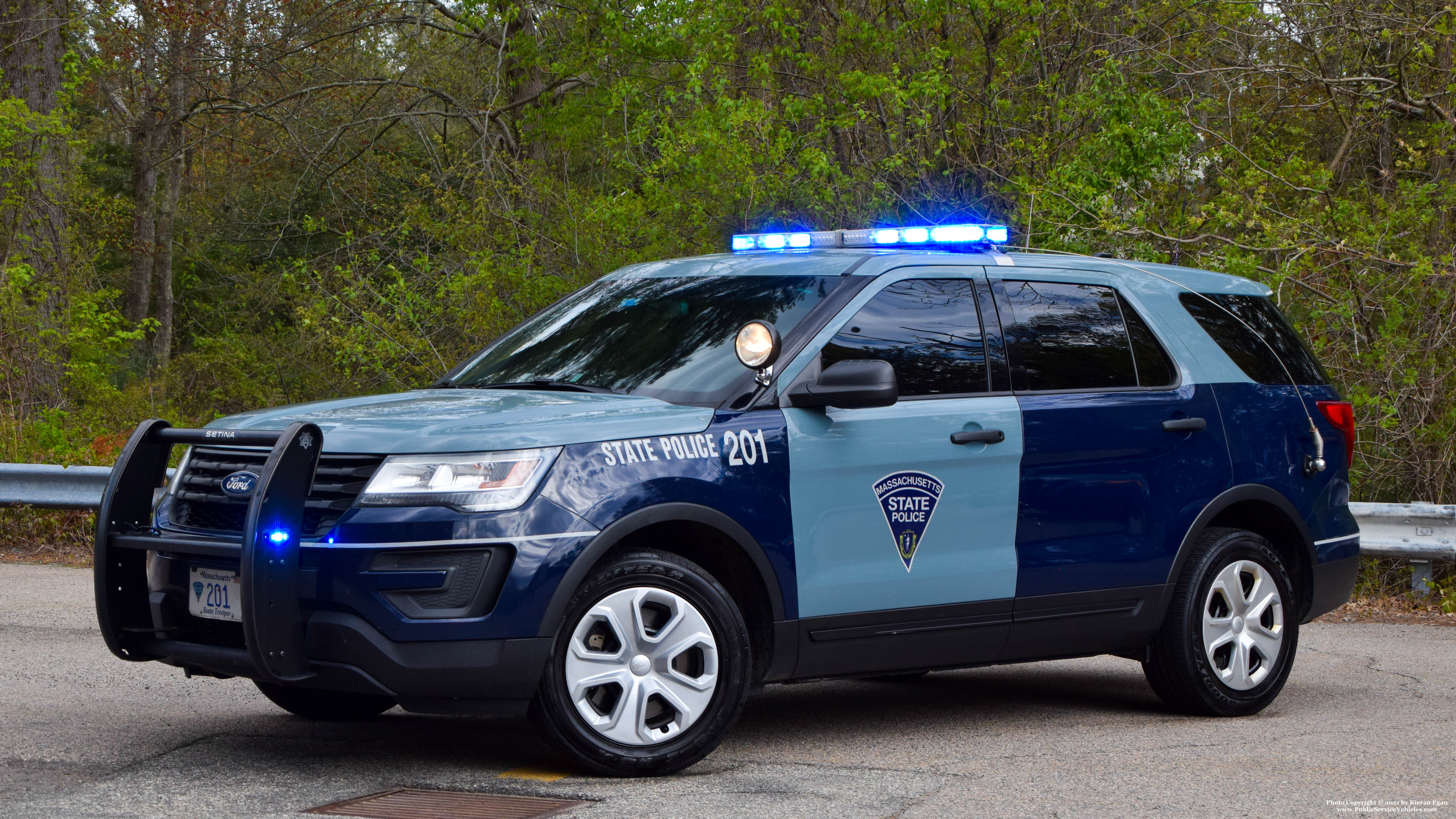 A photo  of Massachusetts State Police
            Cruiser 201, a 2017 Ford Police Interceptor Utility             taken by Kieran Egan