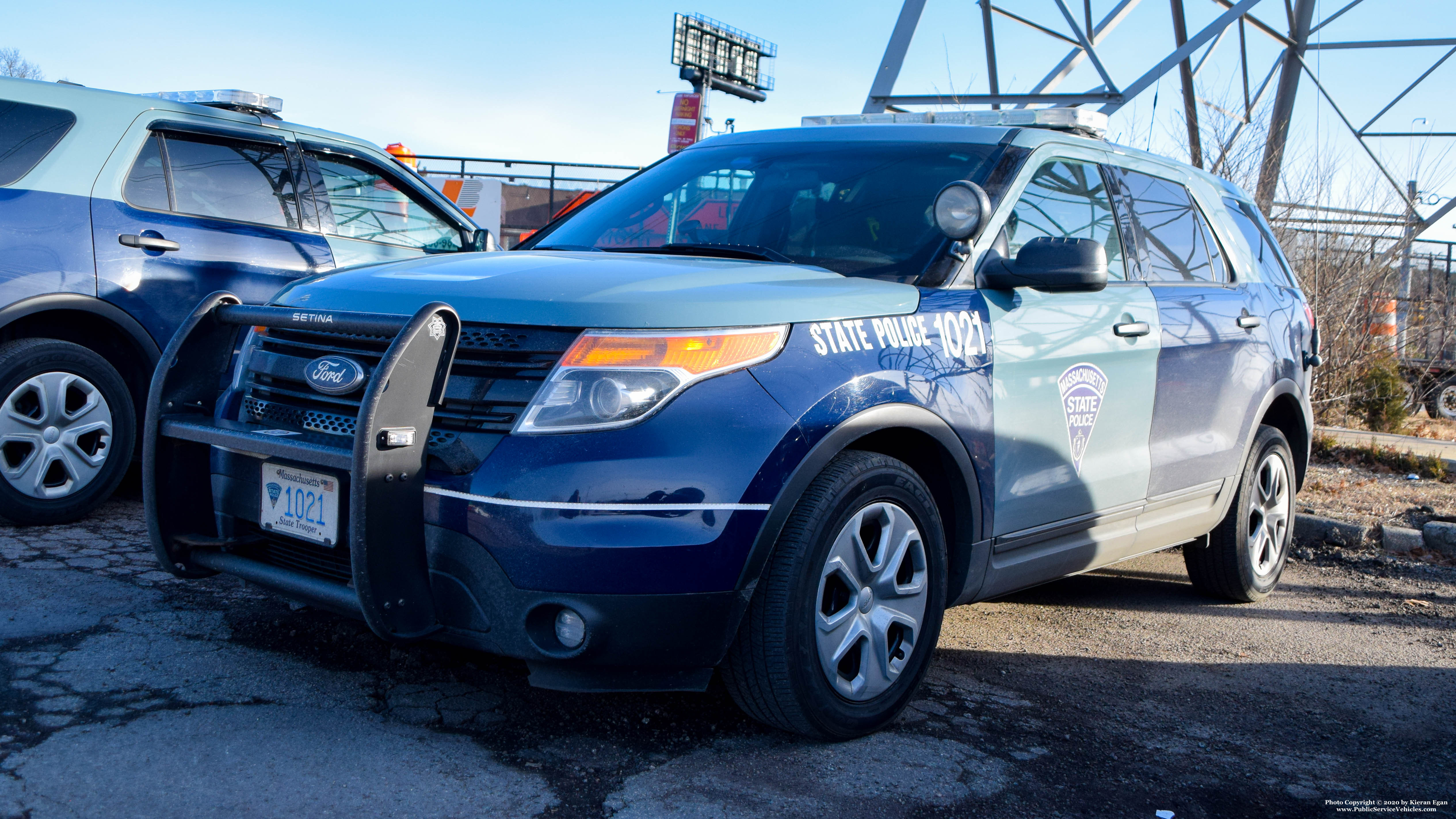 A photo  of Massachusetts State Police
            Cruiser 1021, a 2015 Ford Police Interceptor Utility             taken by Kieran Egan