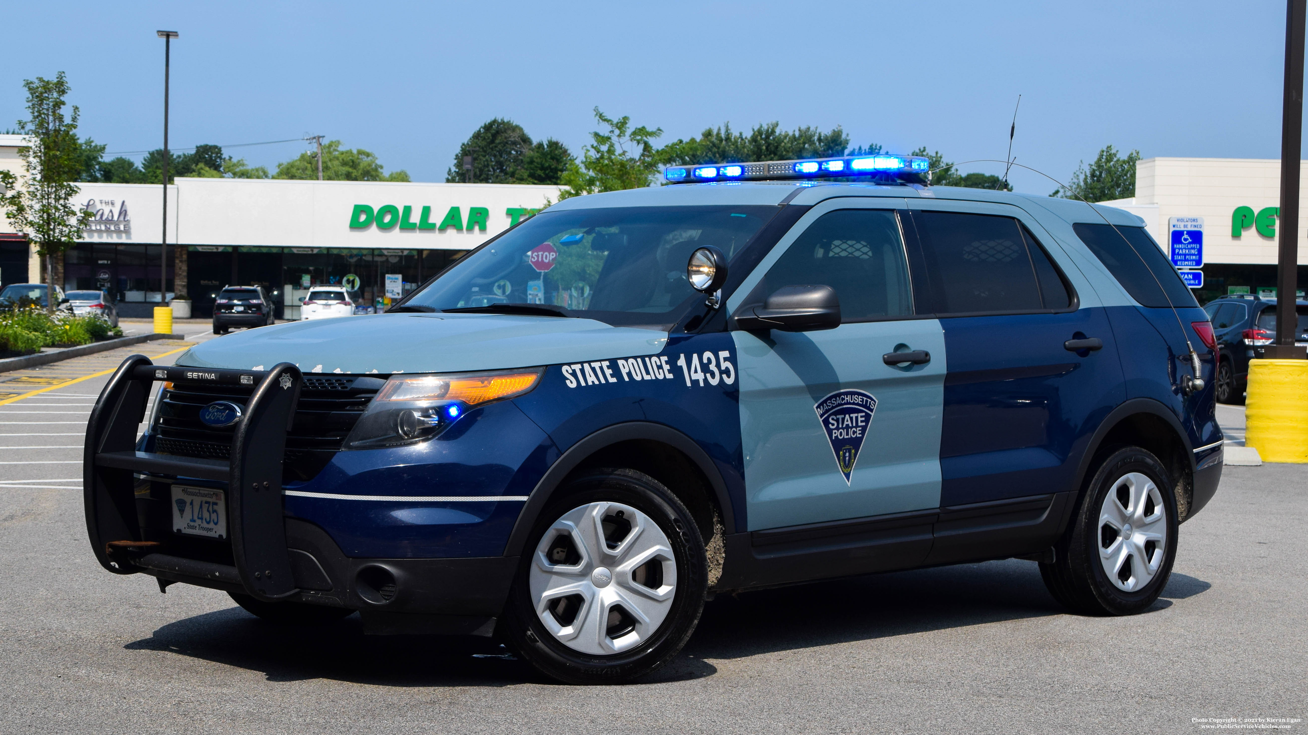 A photo  of Massachusetts State Police
            Cruiser 1435, a 2013 Ford Police Interceptor Utility             taken by Kieran Egan