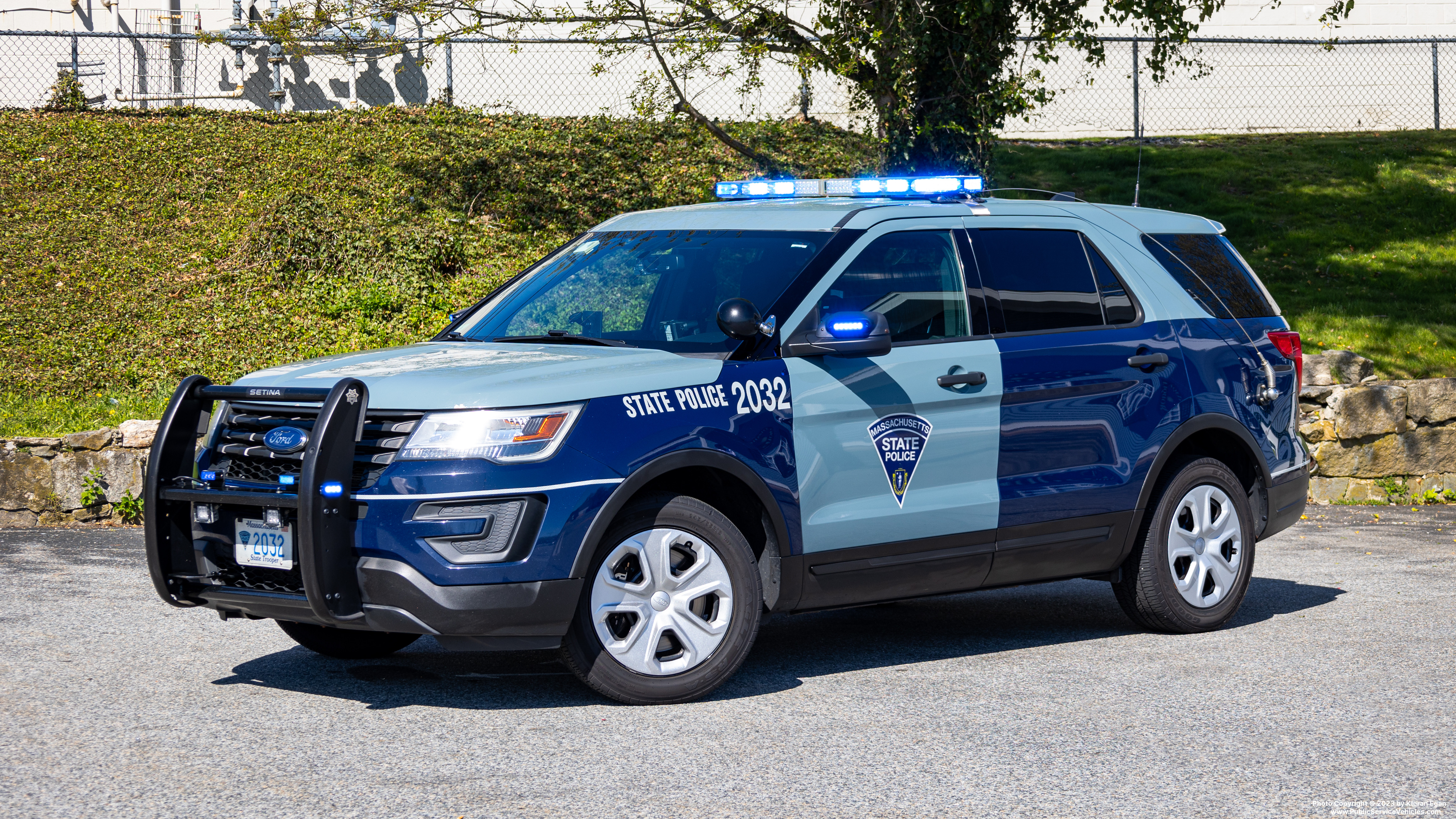 A photo  of Massachusetts State Police
            Cruiser 2032, a 2018 Ford Police Interceptor Utility             taken by Kieran Egan