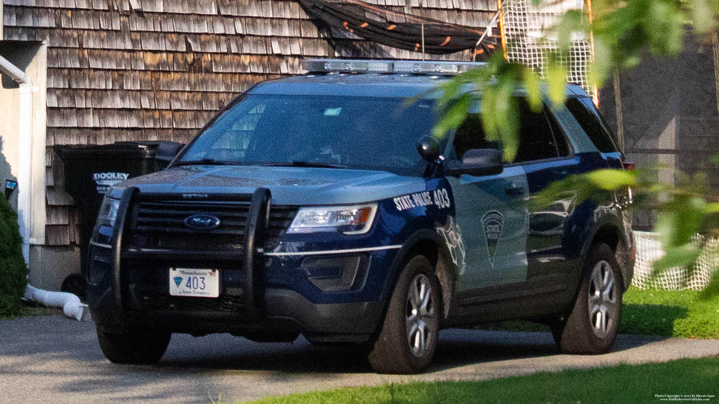 A photo  of Massachusetts State Police
            Cruiser 403, a 2019 Ford Police Interceptor Utility             taken by Kieran Egan