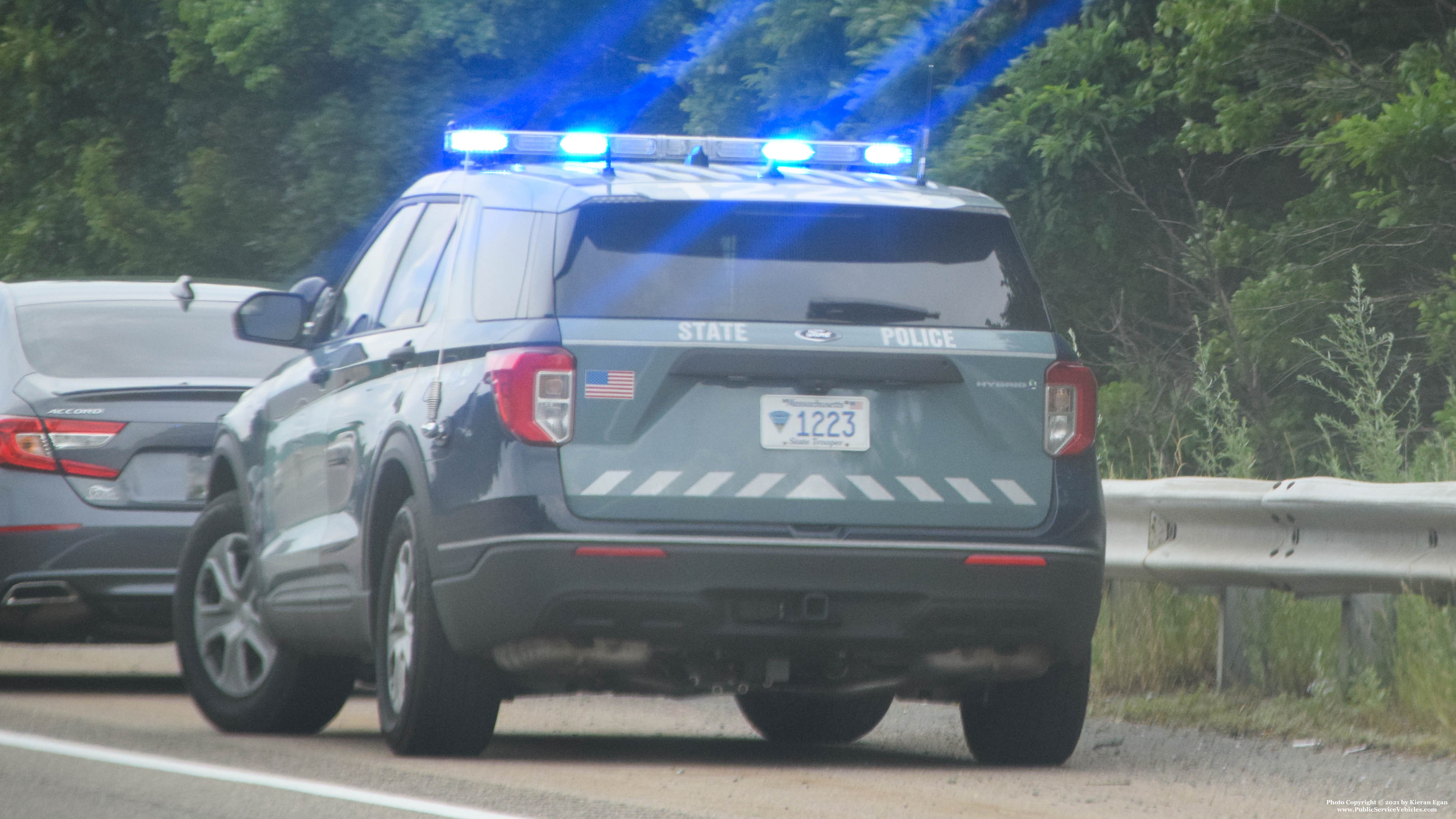 A photo  of Massachusetts State Police
            Cruiser 1223, a 2020 Ford Police Interceptor Utility Hybrid             taken by Kieran Egan