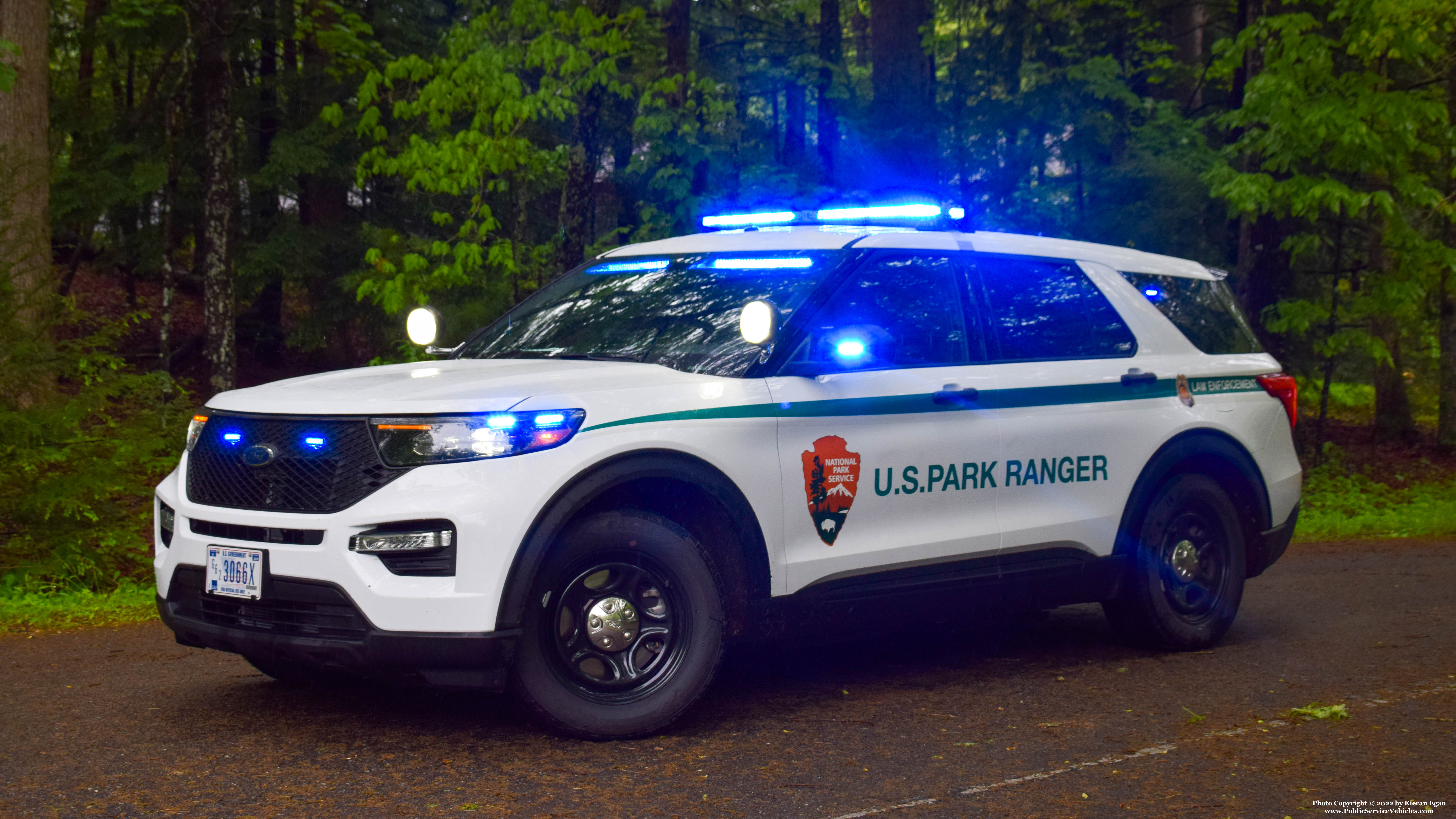 A photo  of United States National Park Service Law Enforcement Rangers
            Cruiser 3066X, a 2020 Ford Police Interceptor Utility/Whelen Legacy             taken by Kieran Egan