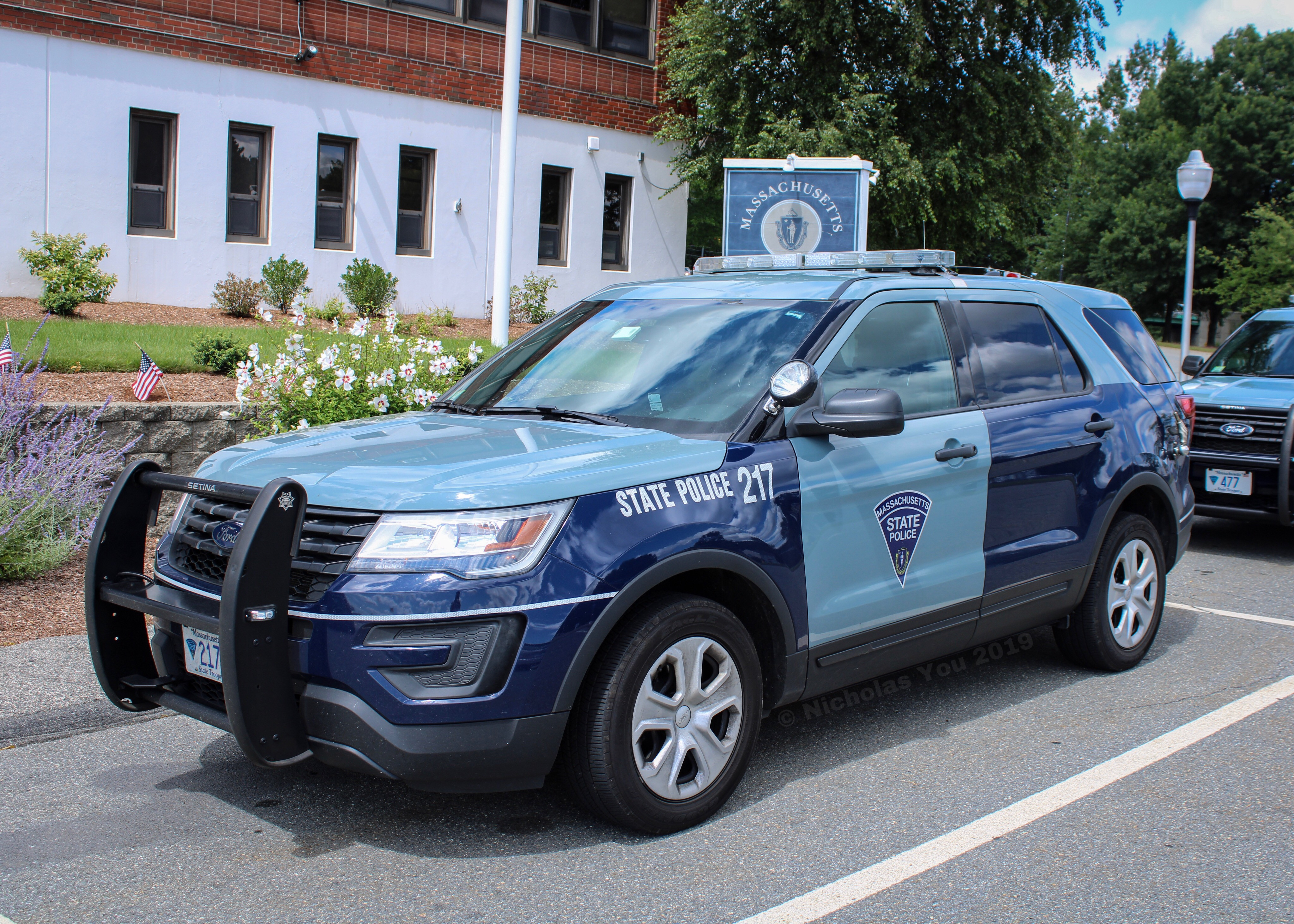 A photo  of Massachusetts State Police
            Cruiser 217, a 2018 Ford Police Interceptor Utility             taken by Nicholas You
