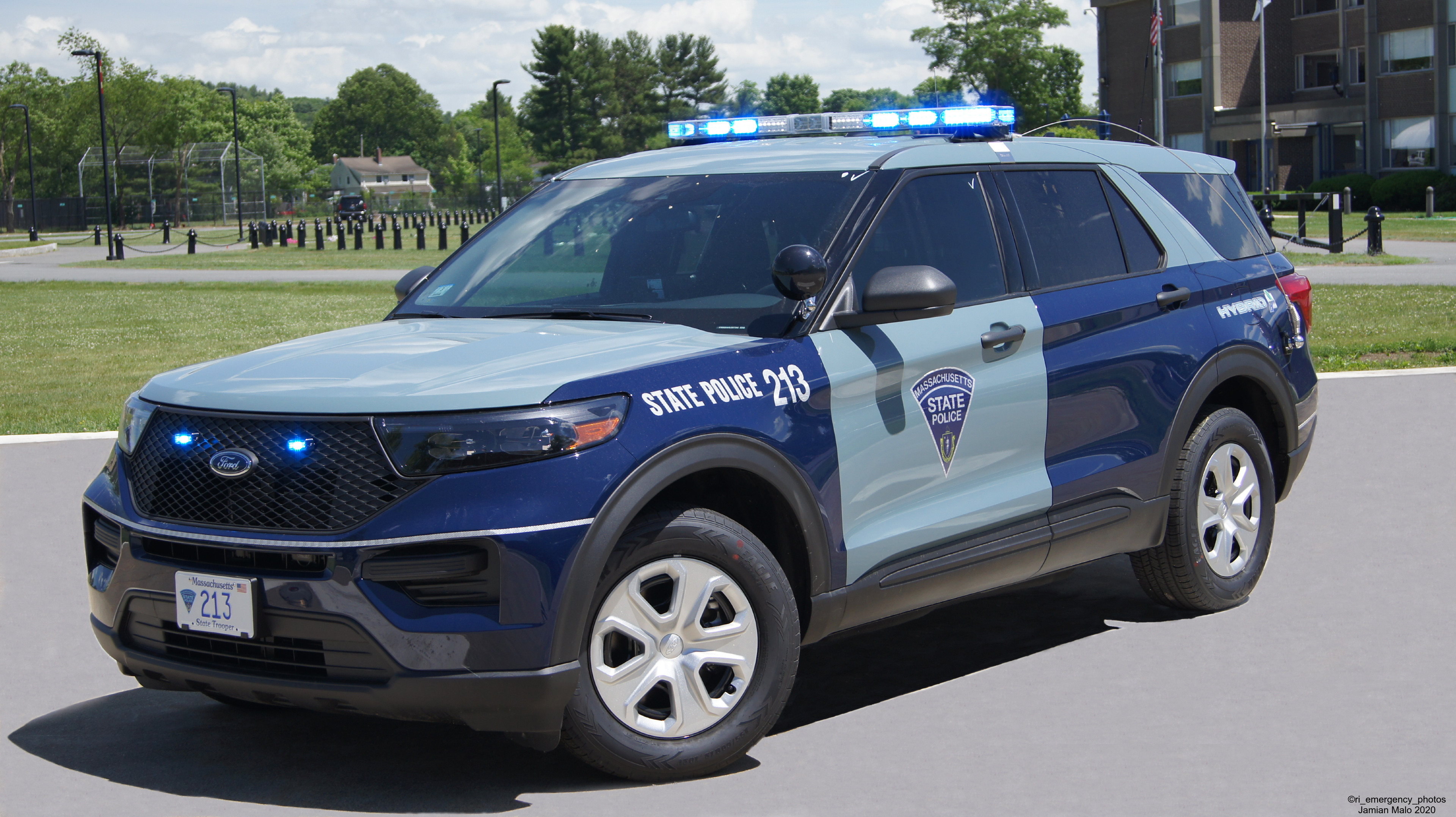 A photo  of Massachusetts State Police
            Cruiser 213, a 2020 Ford Police Interceptor Utility             taken by Jamian Malo