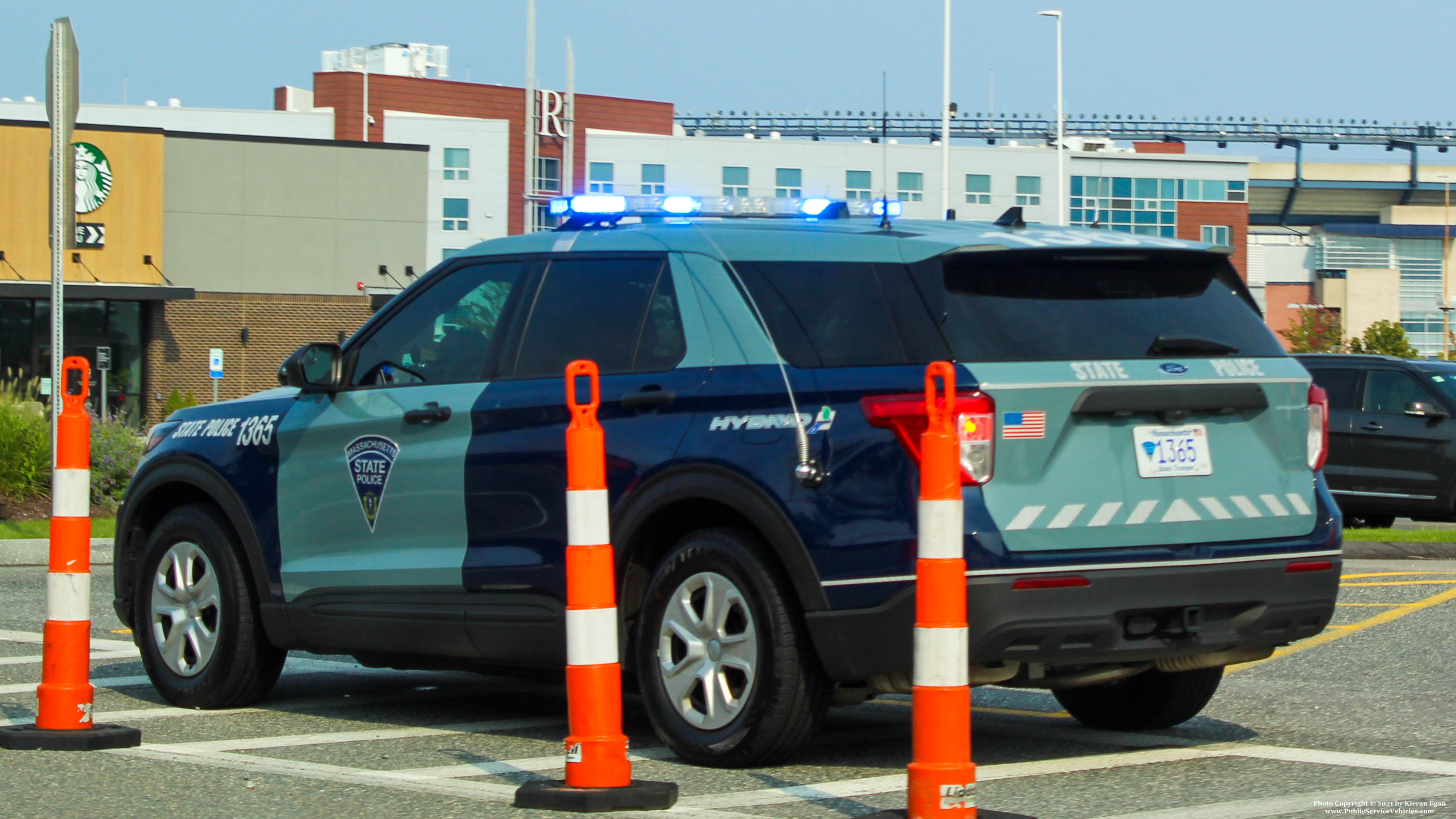 A photo  of Massachusetts State Police
            Cruiser 1365, a 2020 Ford Police Interceptor Utility Hybrid             taken by Kieran Egan
