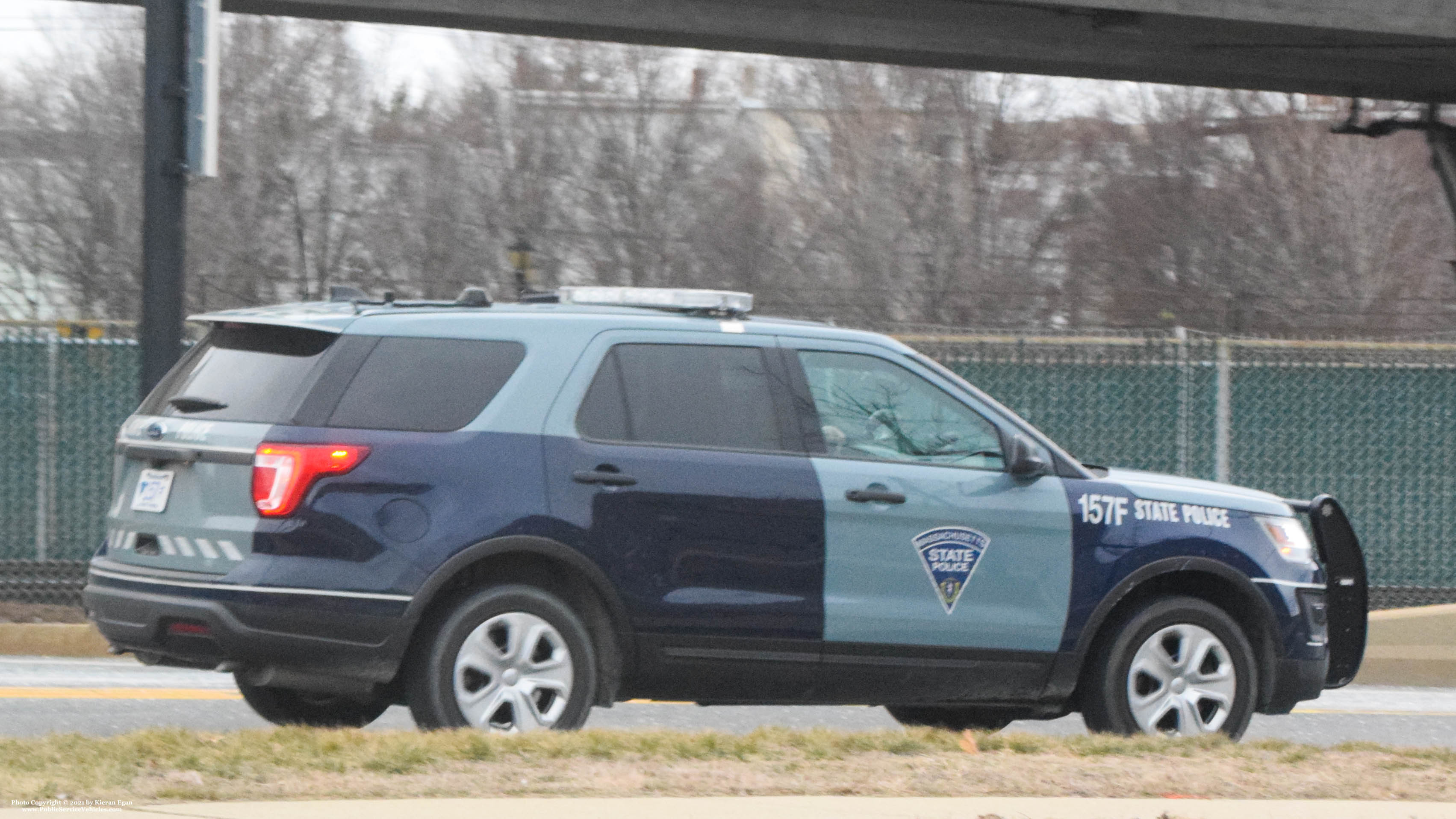 A photo  of Massachusetts State Police
            Cruiser 157F, a 2019 Ford Police Interceptor Utility             taken by Kieran Egan