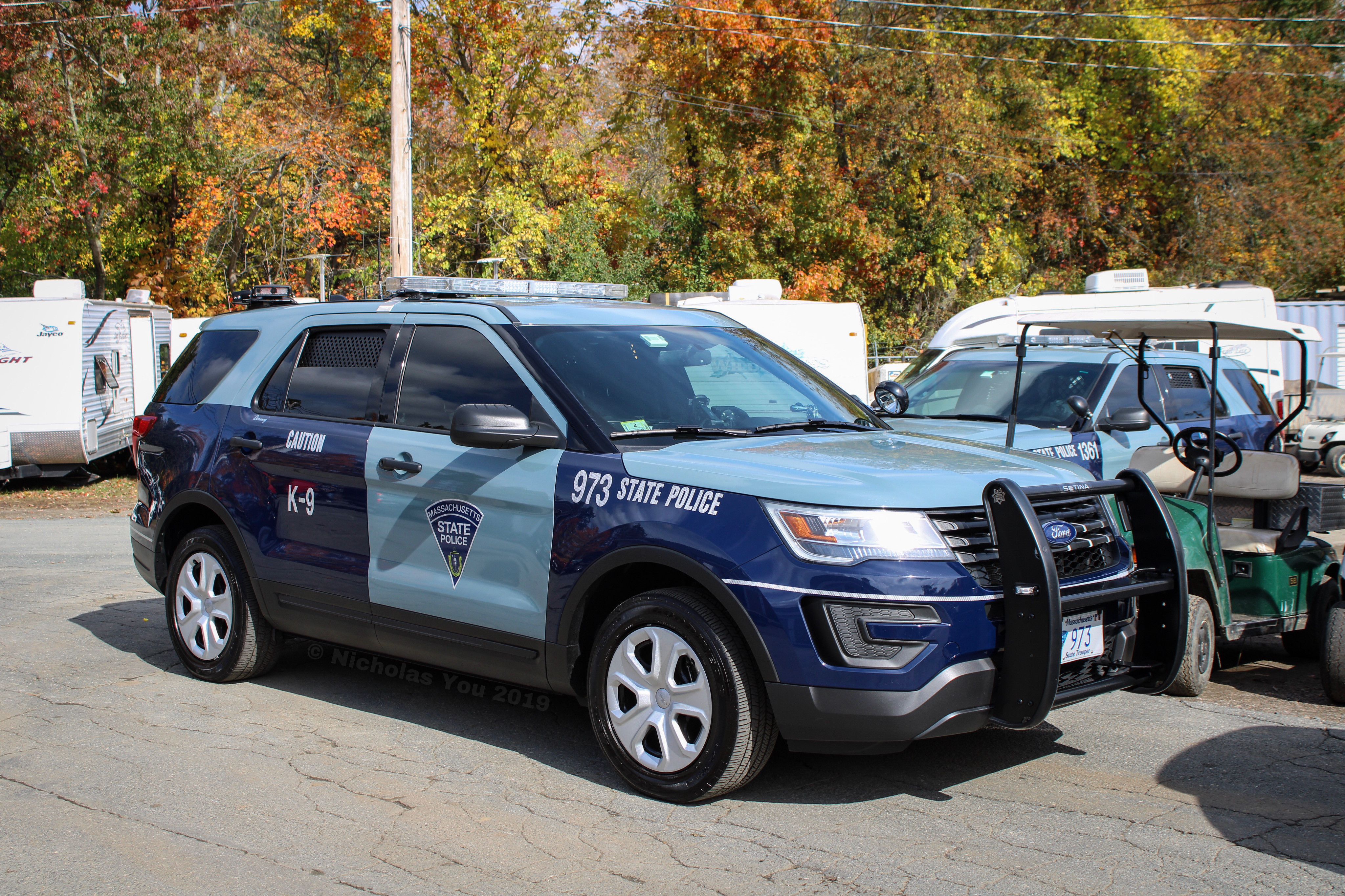 A photo  of Massachusetts State Police
            Cruiser 973, a 2019 Ford Police Interceptor Utility             taken by Nicholas You