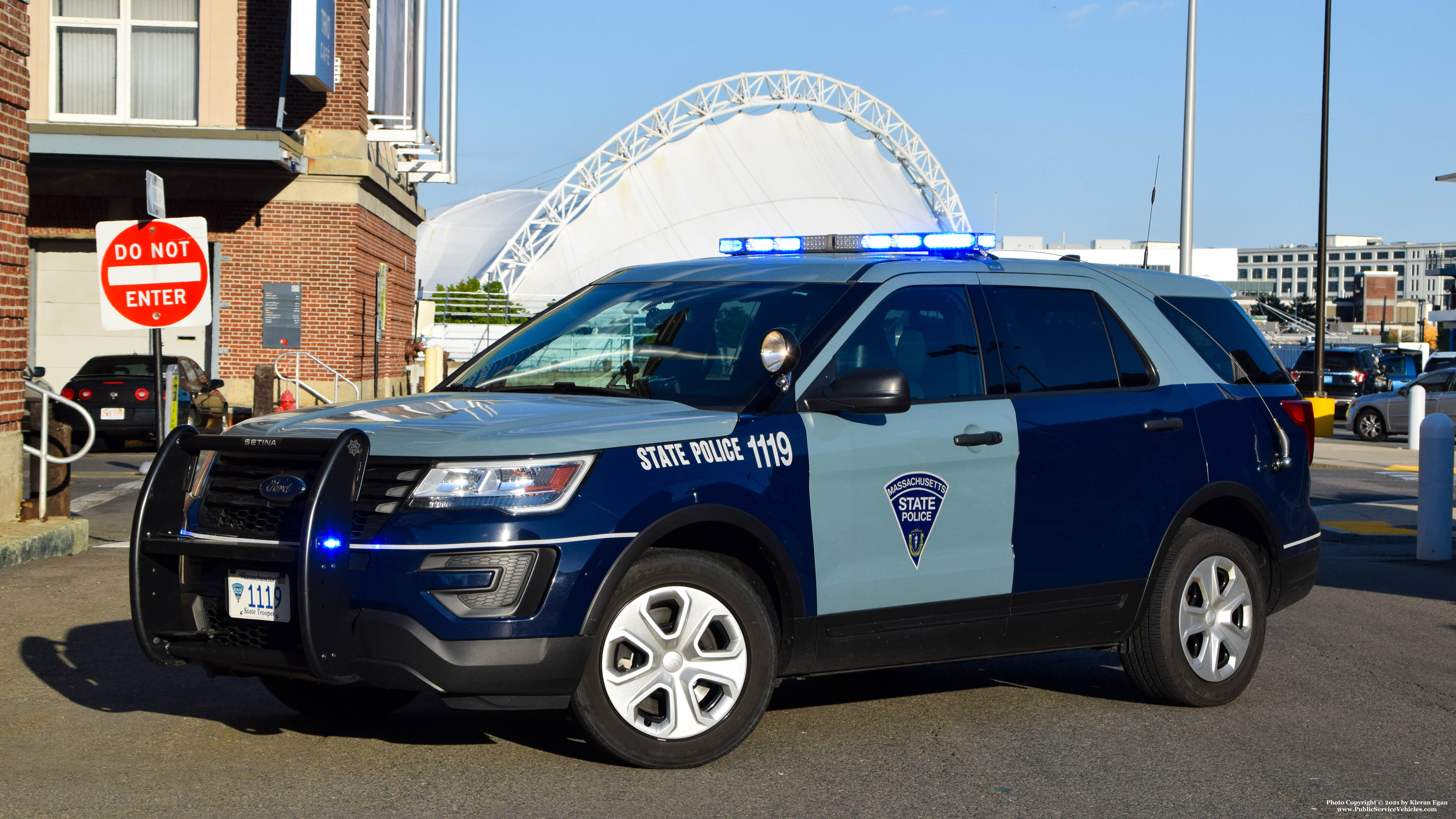 A photo  of Massachusetts State Police
            Cruiser 1119, a 2018 Ford Police Interceptor Utility             taken by Kieran Egan