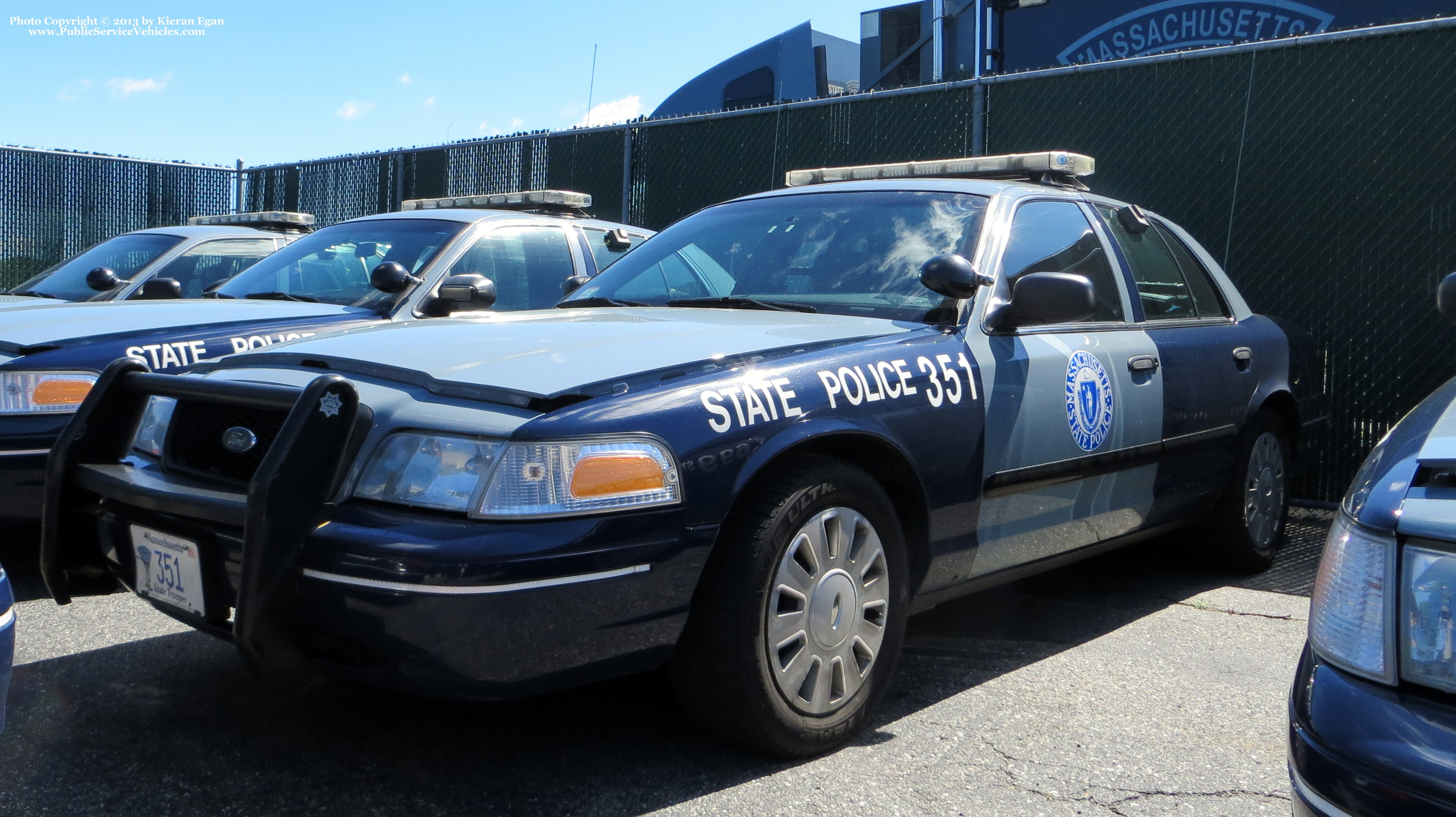 A photo  of Massachusetts State Police
            Cruiser 351, a 2006-2008 Ford Crown Victoria Police Interceptor             taken by Kieran Egan