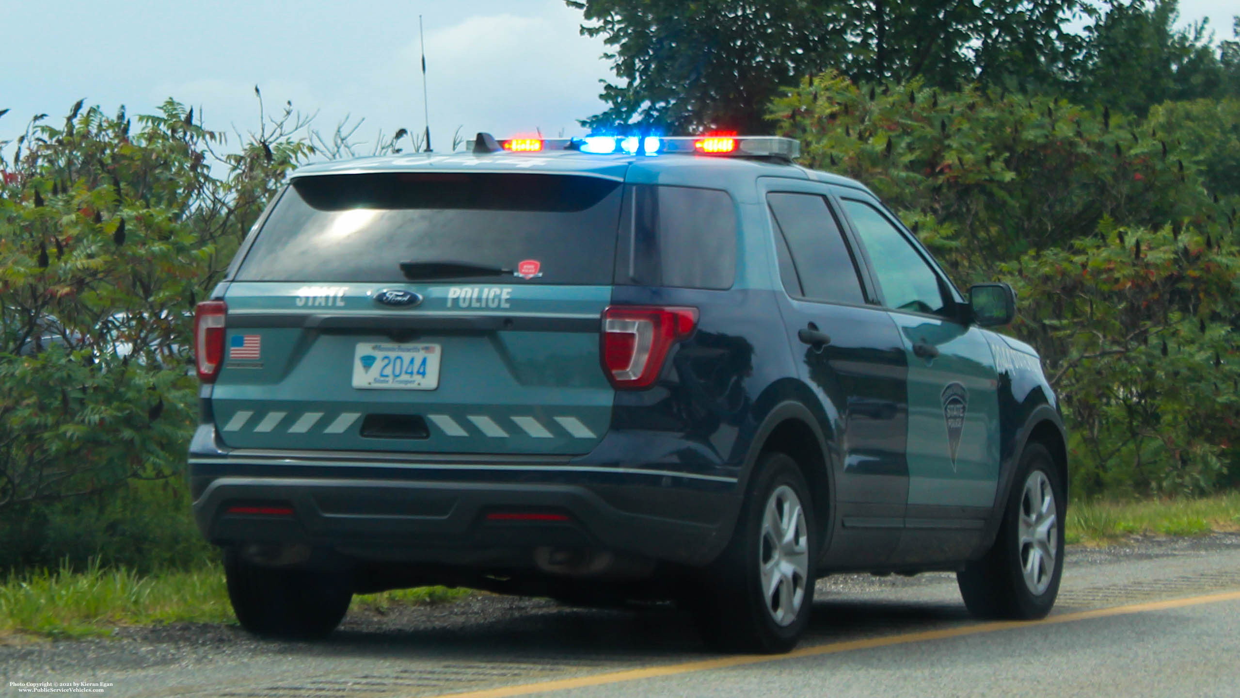 A photo  of Massachusetts State Police
            Cruiser 2044, a 2018 Ford Police Interceptor Utility             taken by Kieran Egan