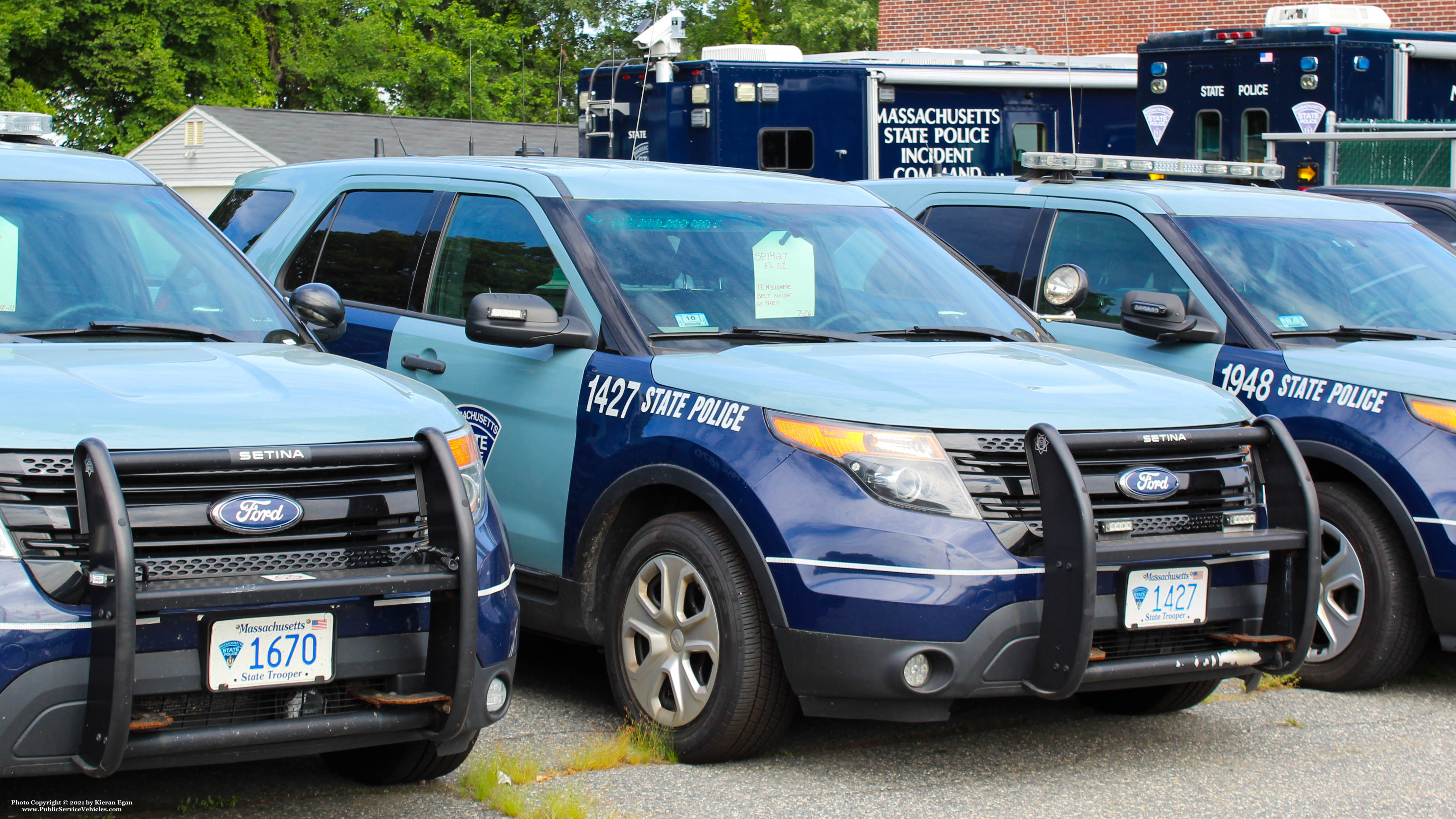 A photo  of Massachusetts State Police
            Cruiser 1427, a 2014 Ford Police Interceptor Utility             taken by Kieran Egan