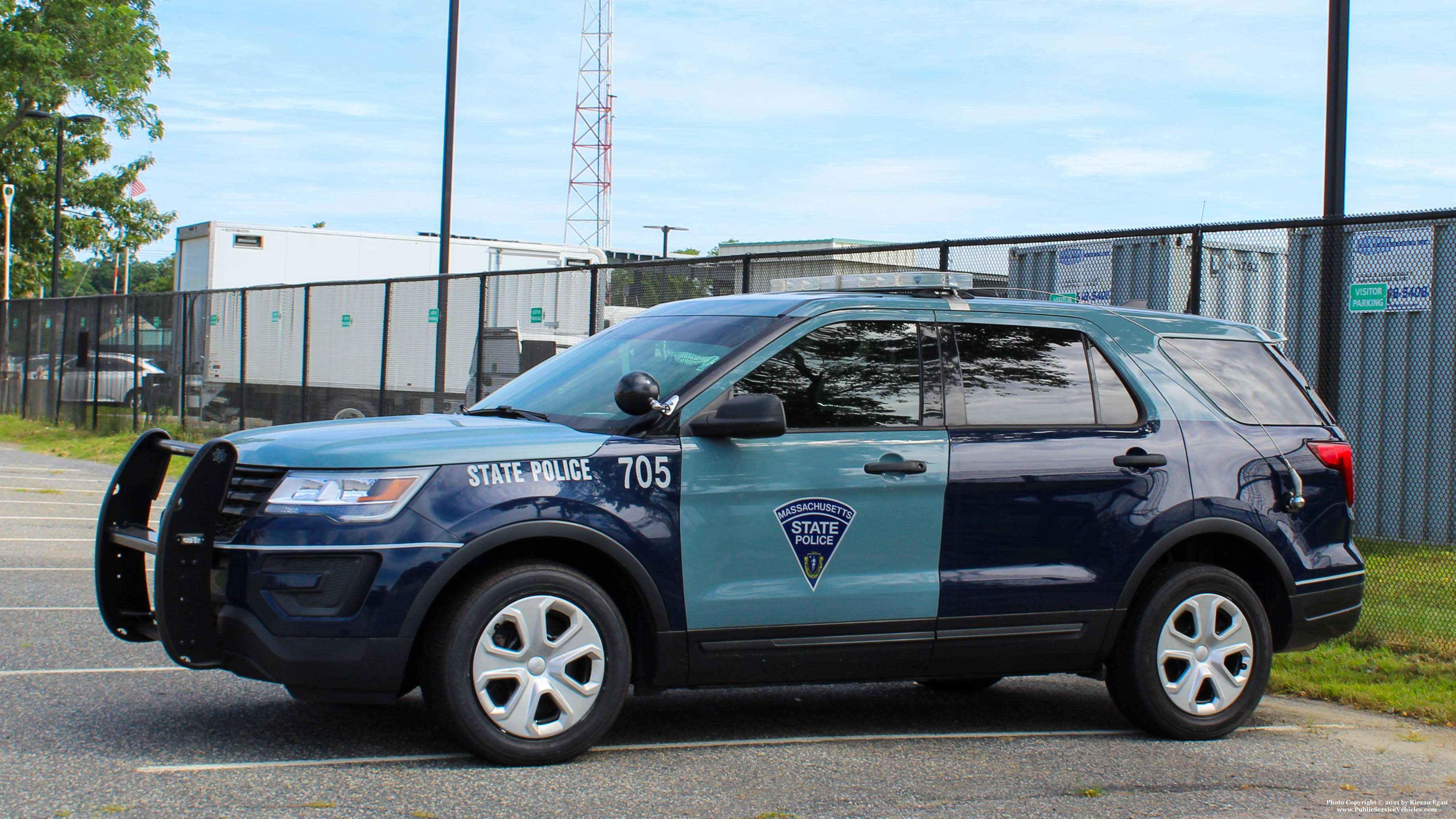 A photo  of Massachusetts State Police
            Cruiser 705, a 2018 Ford Police Interceptor Utility             taken by Kieran Egan