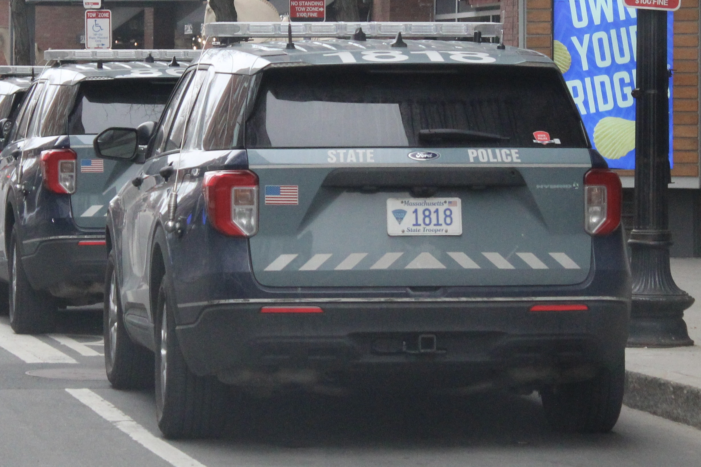 A photo  of Massachusetts State Police
            Cruiser 1818, a 2021 Ford Police Interceptor Utility             taken by @riemergencyvehicles