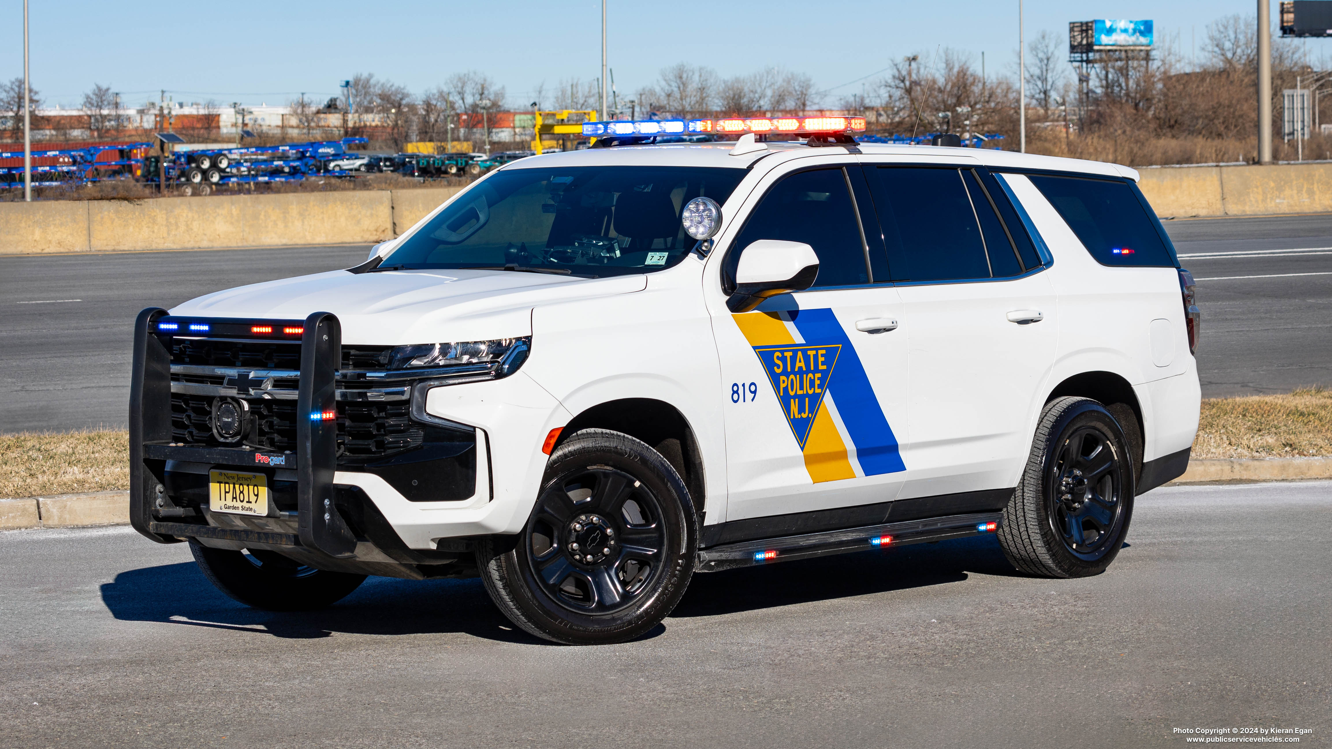 A photo  of New Jersey State Police
            Cruiser 819, a 2022 Chevrolet Tahoe             taken by Kieran Egan