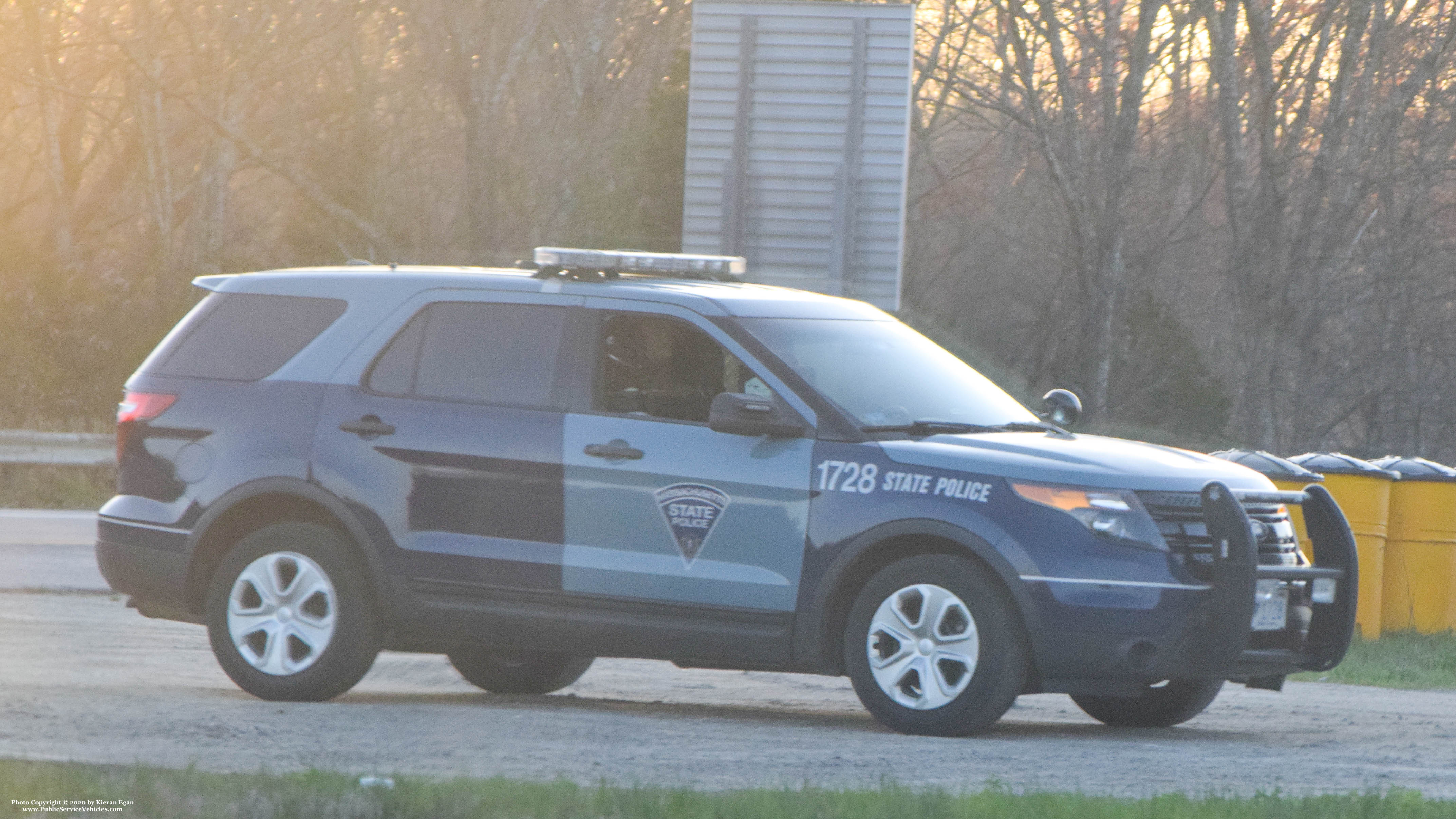 A photo  of Massachusetts State Police
            Cruiser 1728, a 2013 Ford Police Interceptor Utility             taken by Kieran Egan